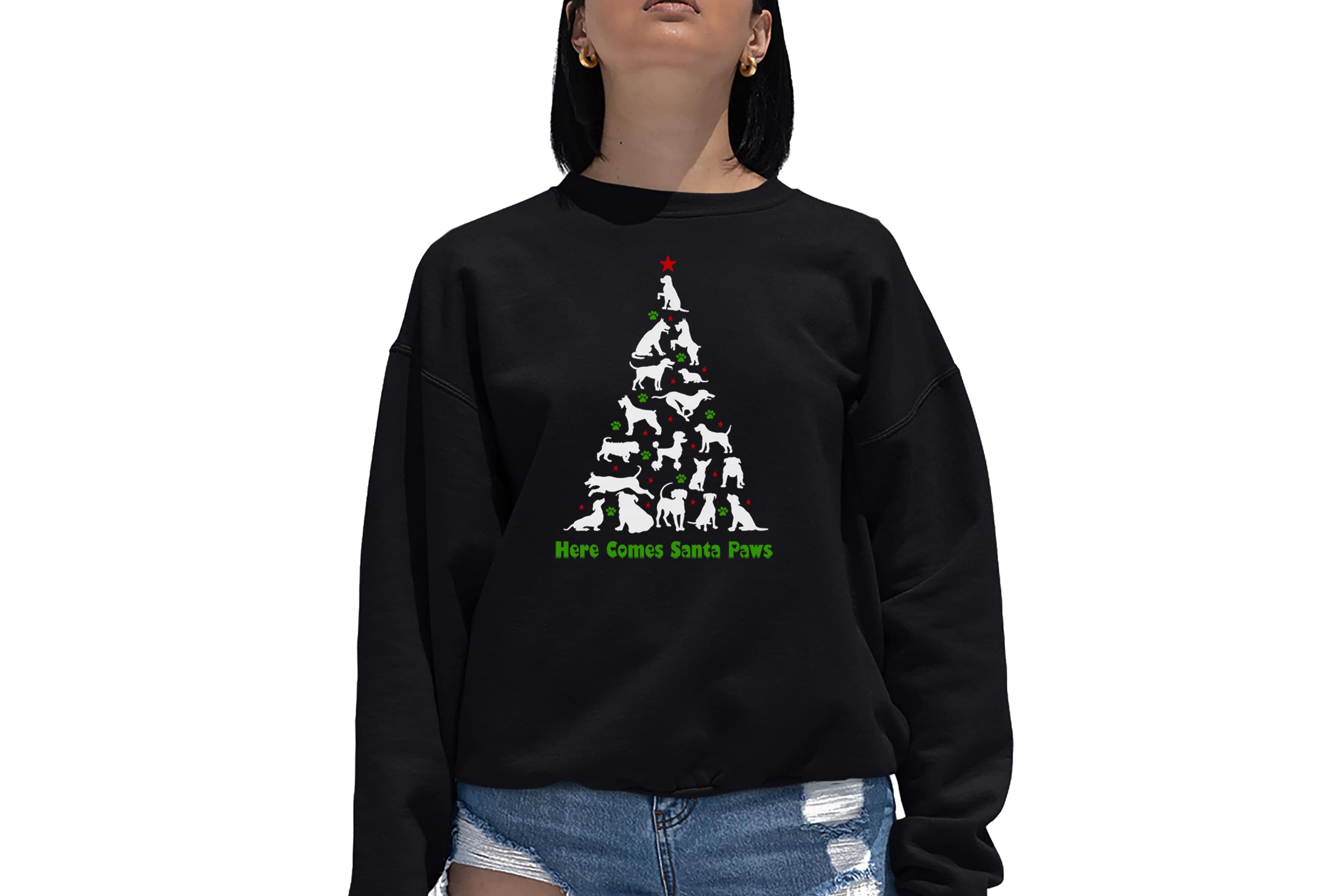 Here Comes Santa Paws - Womens Word Art Crewneck Sweatshirt