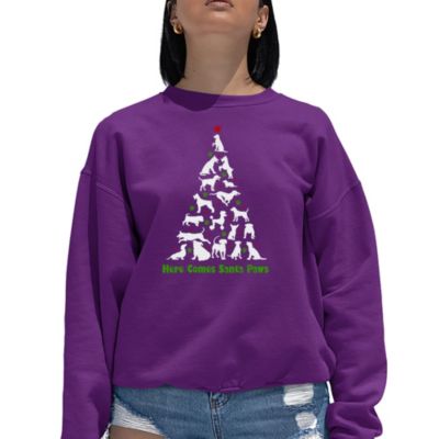 LA Pop Art Here Comes Santa Paws - Women's Word Art Crewneck Sweatshirt, Purple, 4XL