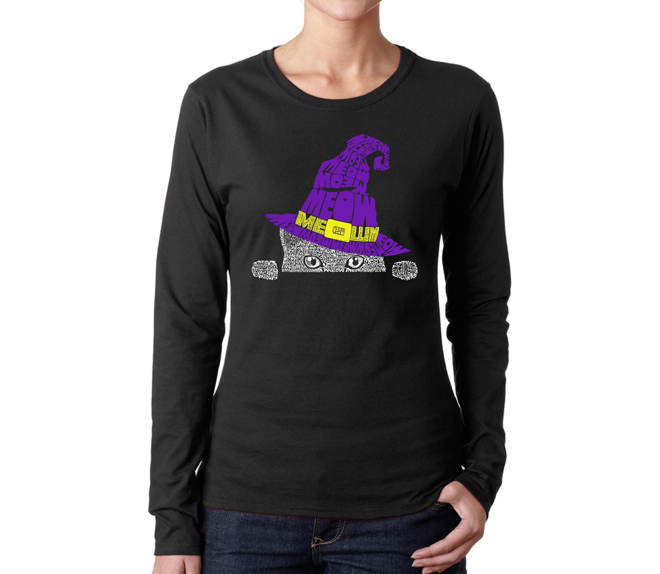 Peeking Witch Cat - Womens Word Art Long Sleeve T-Shirt