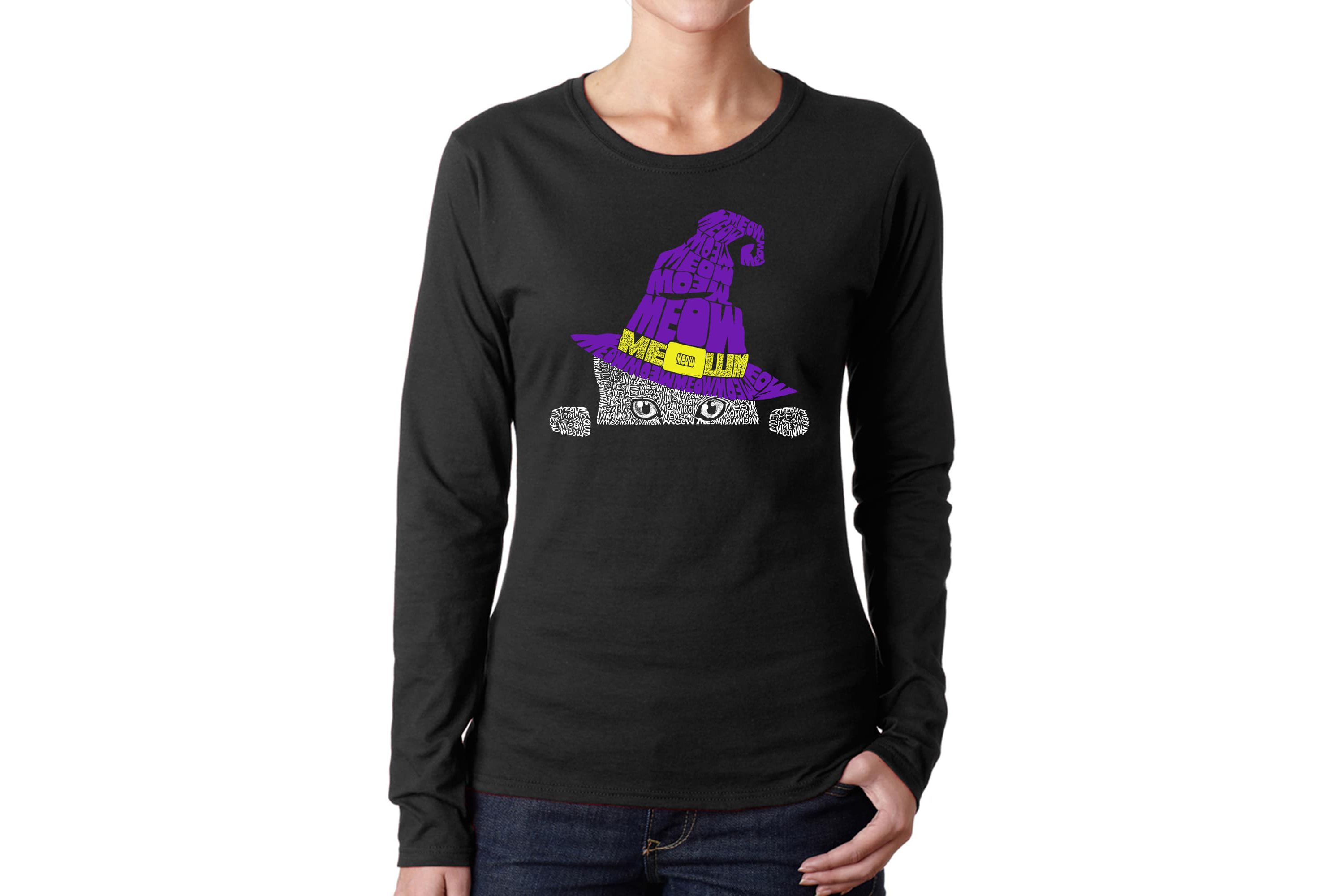Peeking Witch Cat - Womens Word Art Long Sleeve T-Shirt
