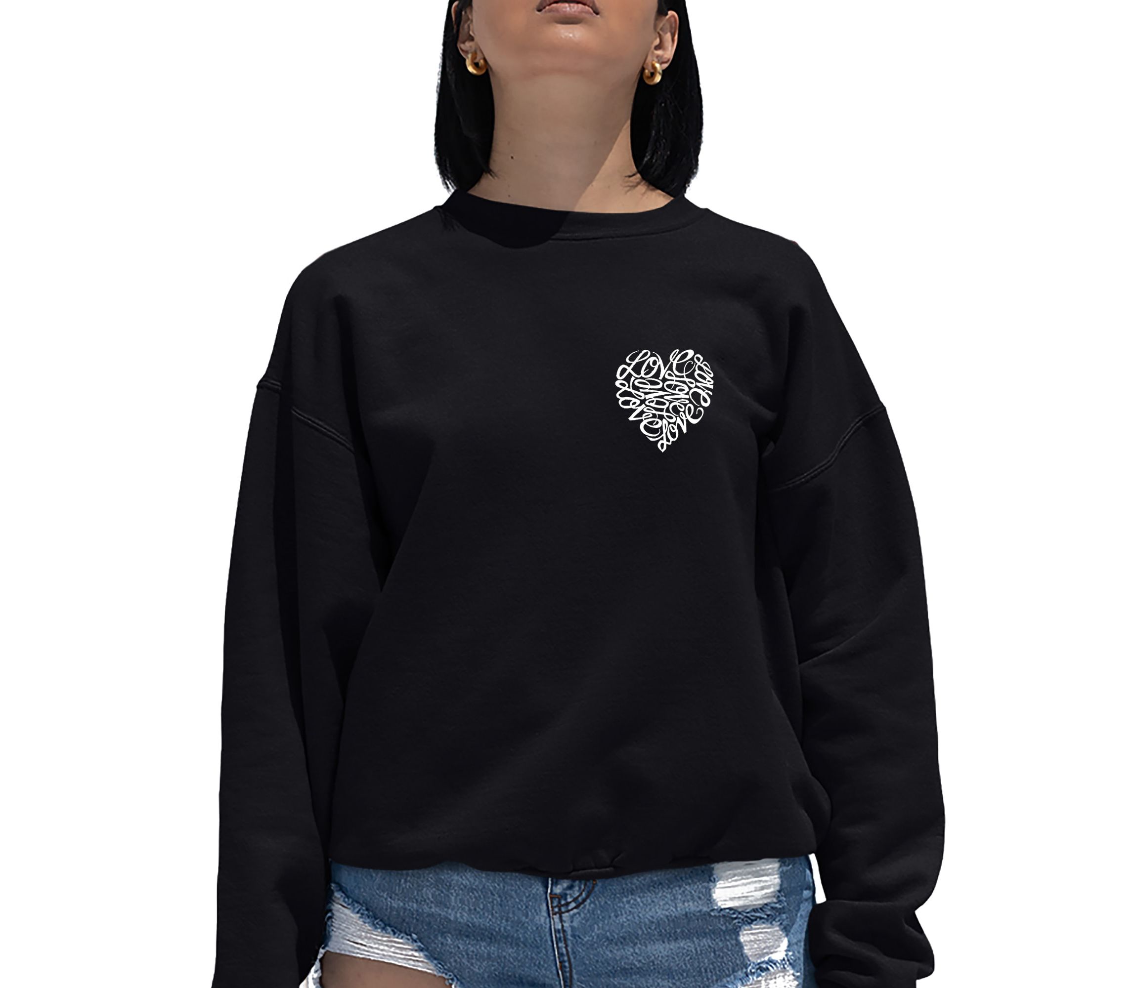 Cursive Heart - Womens Word Art Crewneck Sweatshirt