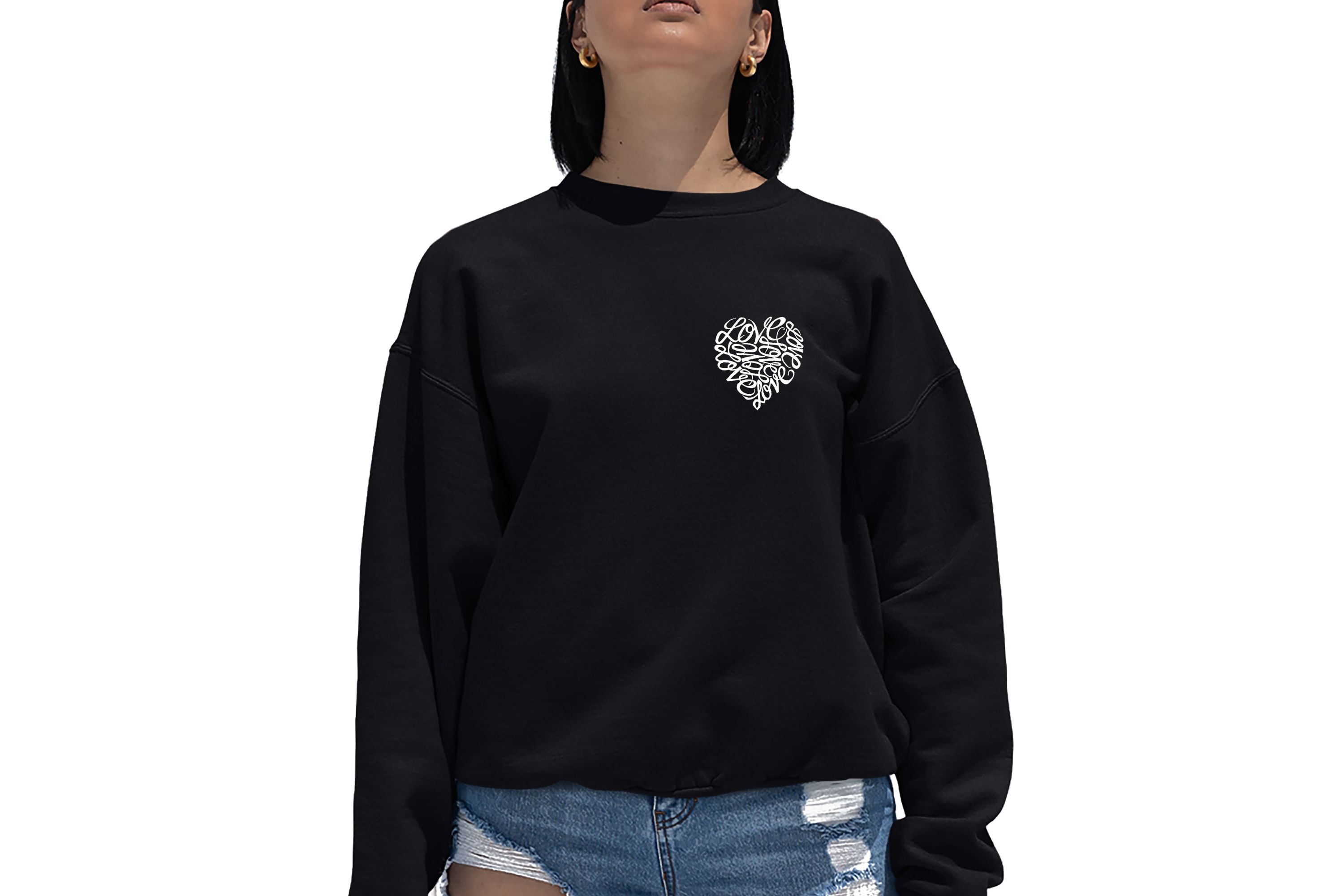 Cursive Heart - Womens Word Art Crewneck Sweatshirt