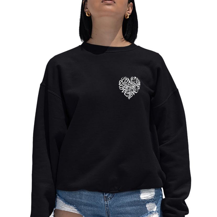 Cursive Heart - Womens Word Art Crewneck Sweatshirt