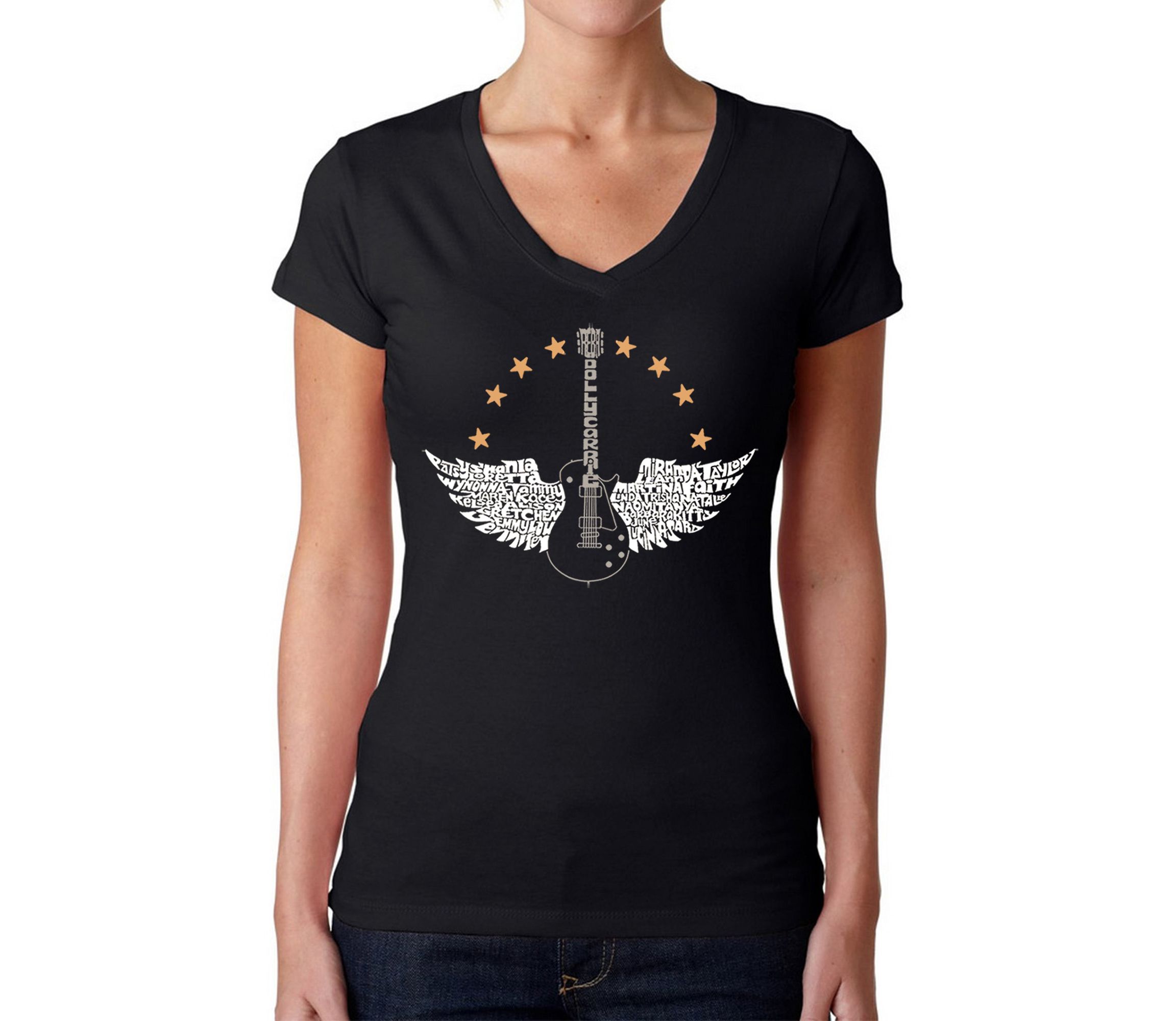 Country Female Singers - Womens Word Art V-Neck T-Shirt