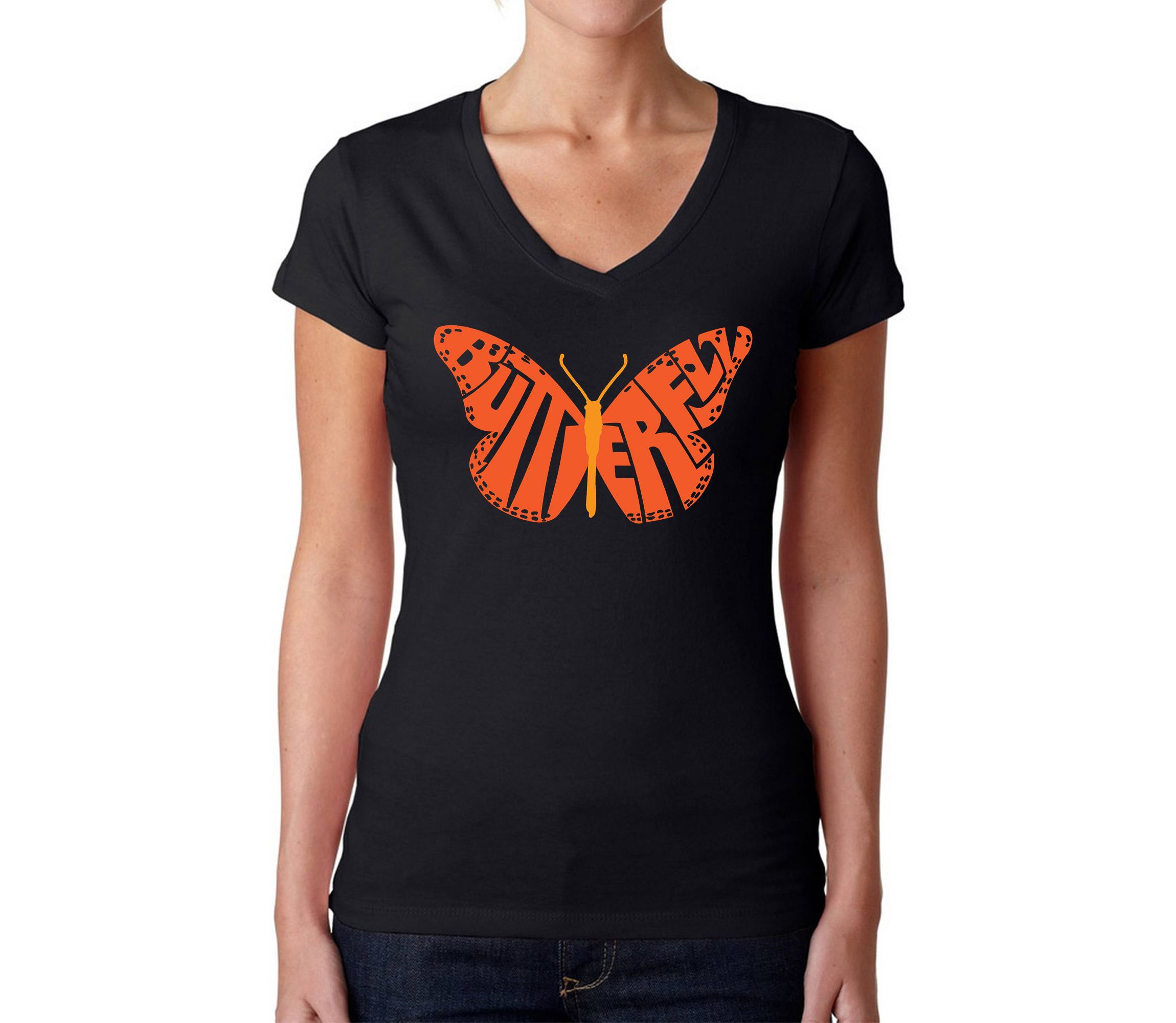 Butterfly - Womens Word Art V-Neck T-Shirt