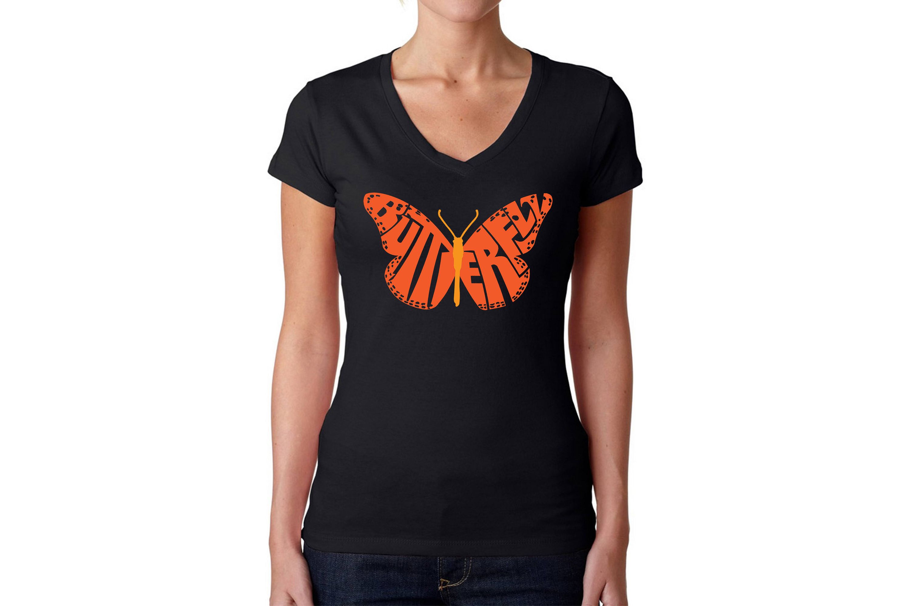 Butterfly - Womens Word Art V-Neck T-Shirt
