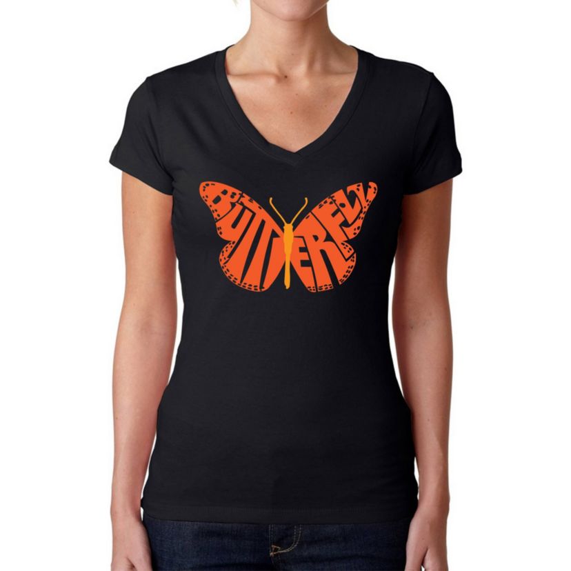 Butterfly - Womens Word Art V-Neck T-Shirt