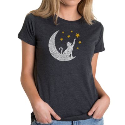 LA Pop Art Cat Moon - Women's Premium Blend Word Art T-Shirt, Black, 2XL