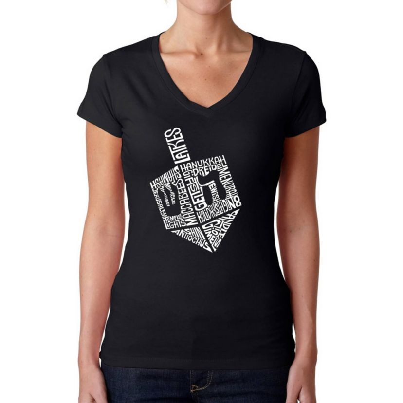 Hanukkah Dreidel - Womens Word Art V-Neck T-Shirt