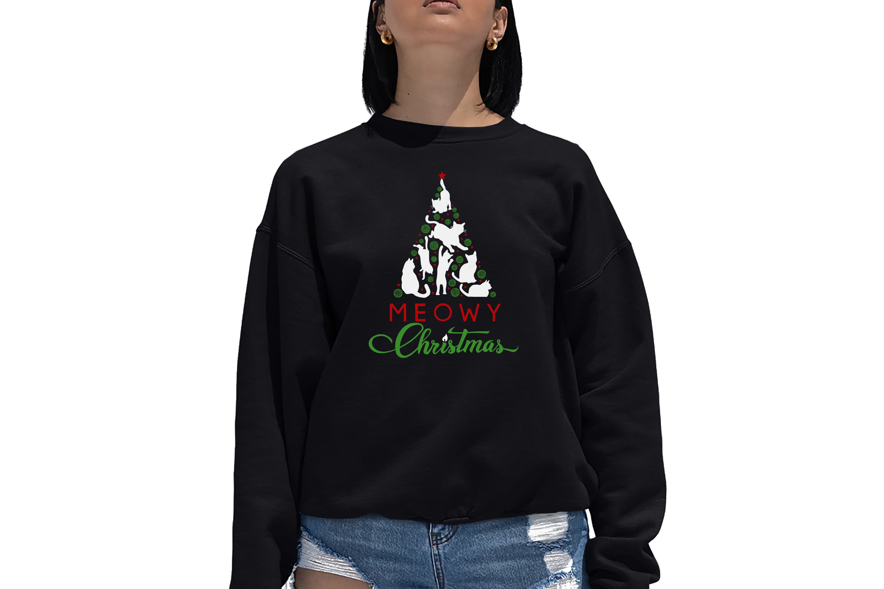 Meowy Christmas Tree - Womens Word Art Crewneck Sweatshirt