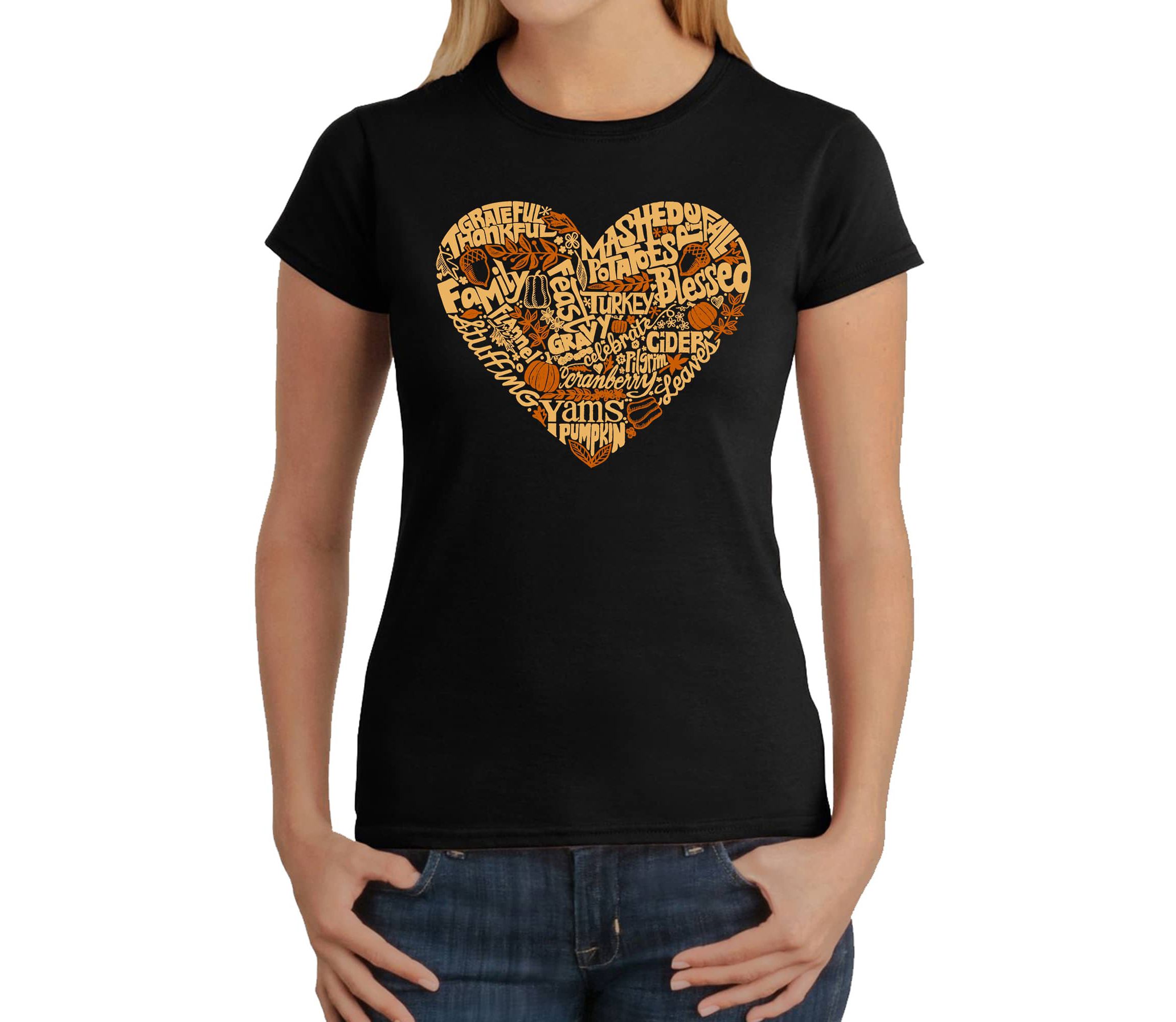 Thanksgiving Heart - Womens Word Art T-Shirt
