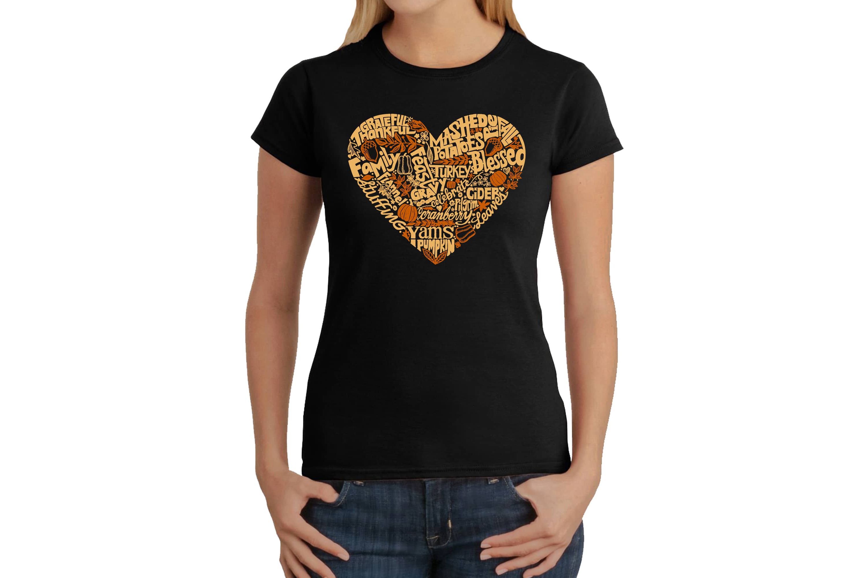 Thanksgiving Heart - Womens Word Art T-Shirt