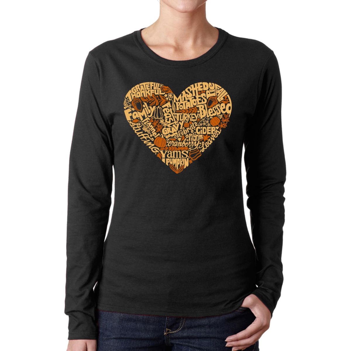 Thanksgiving Heart - Womens Word Art Long Sleeve T-Shirt