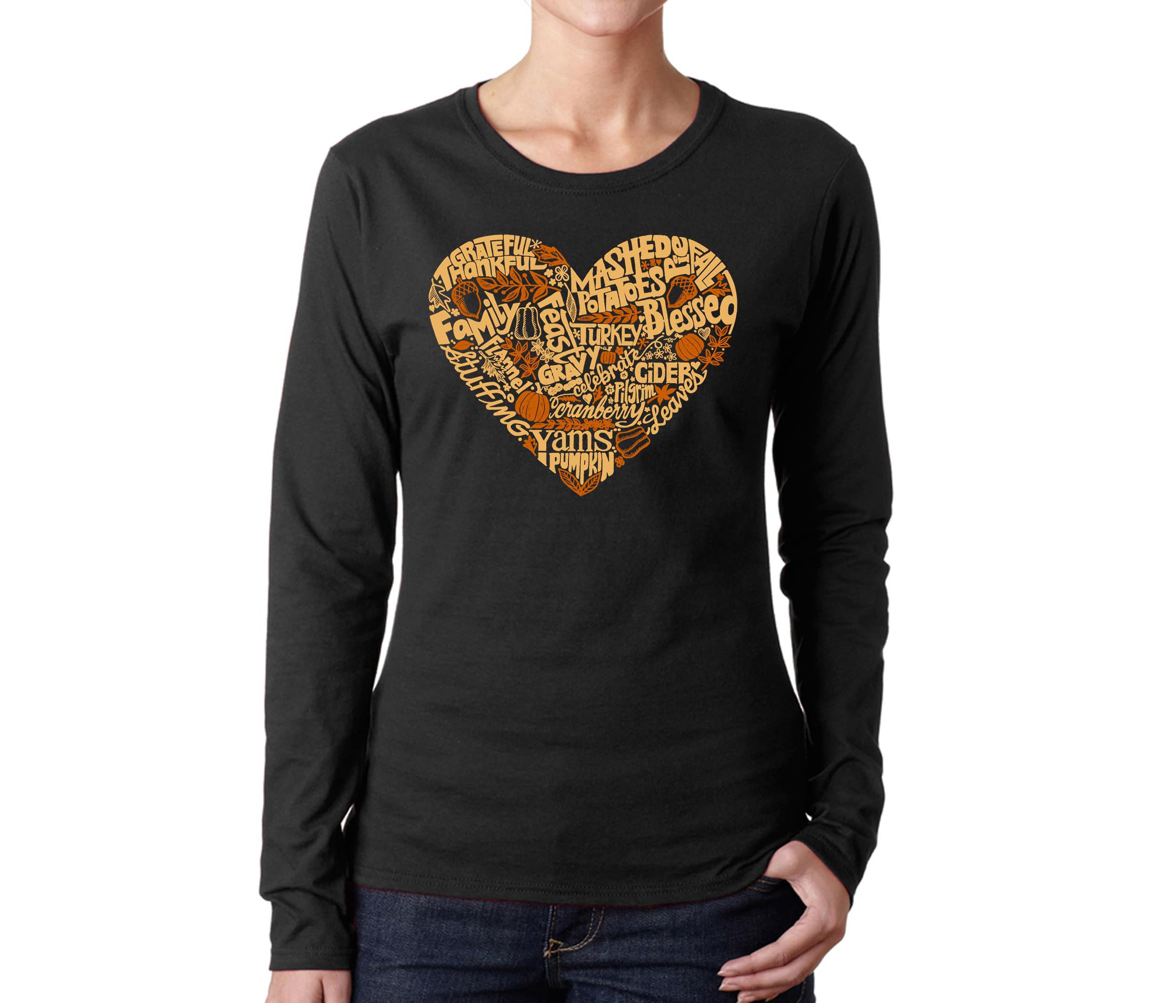 Thanksgiving Heart - Womens Word Art Long Sleeve T-Shirt