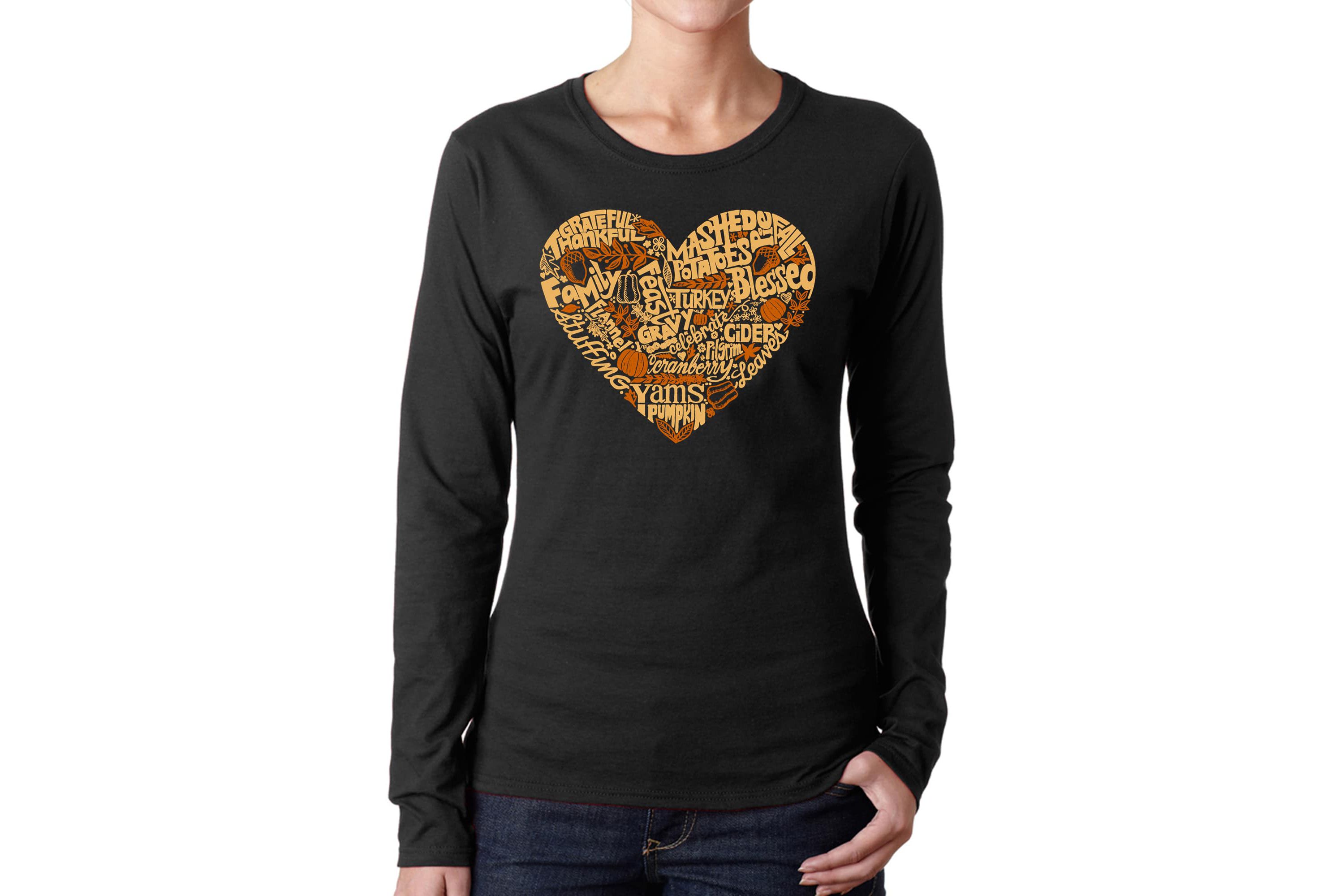 Thanksgiving Heart - Womens Word Art Long Sleeve T-Shirt