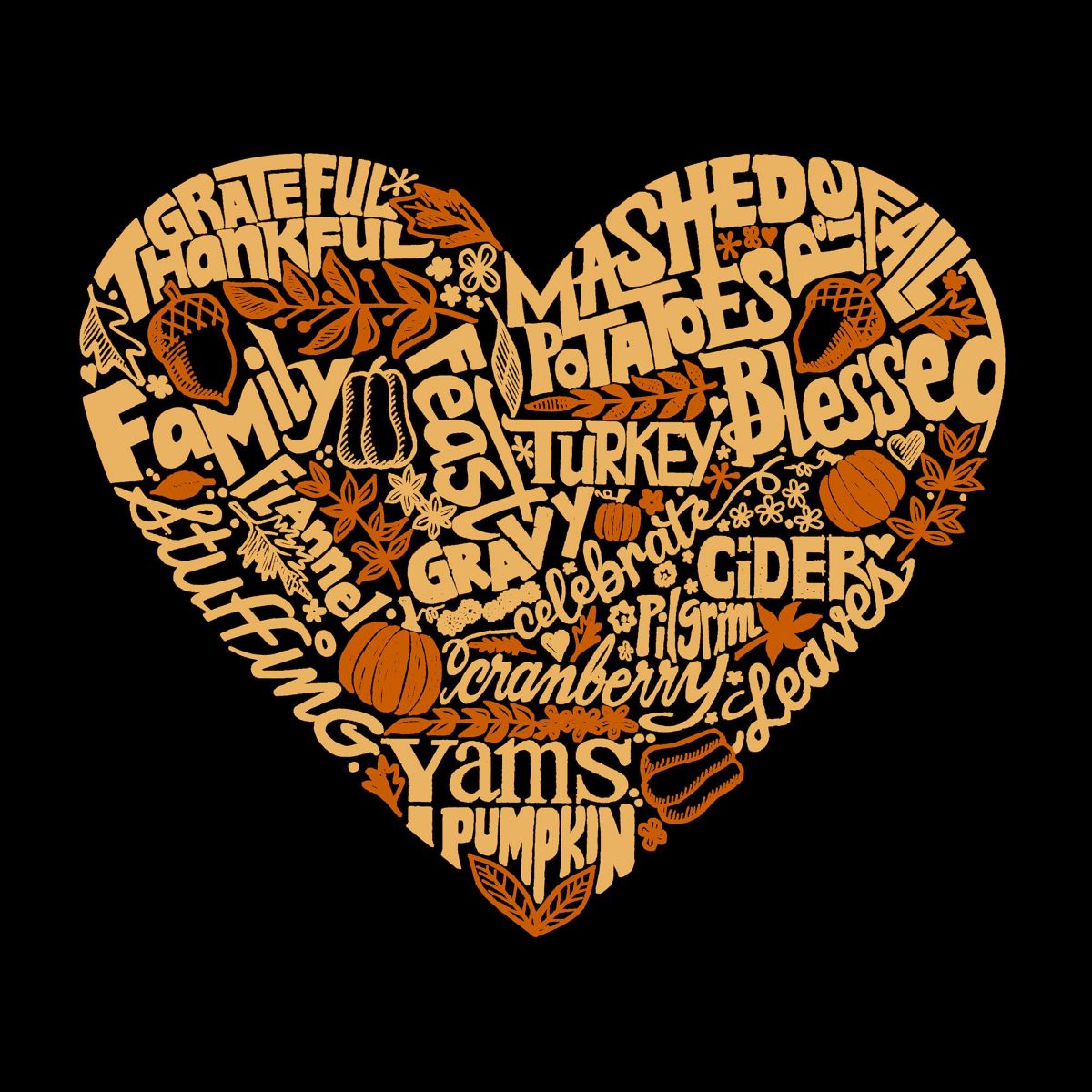 Thanksgiving Heart - Womens Word Art Long Sleeve T-Shirt