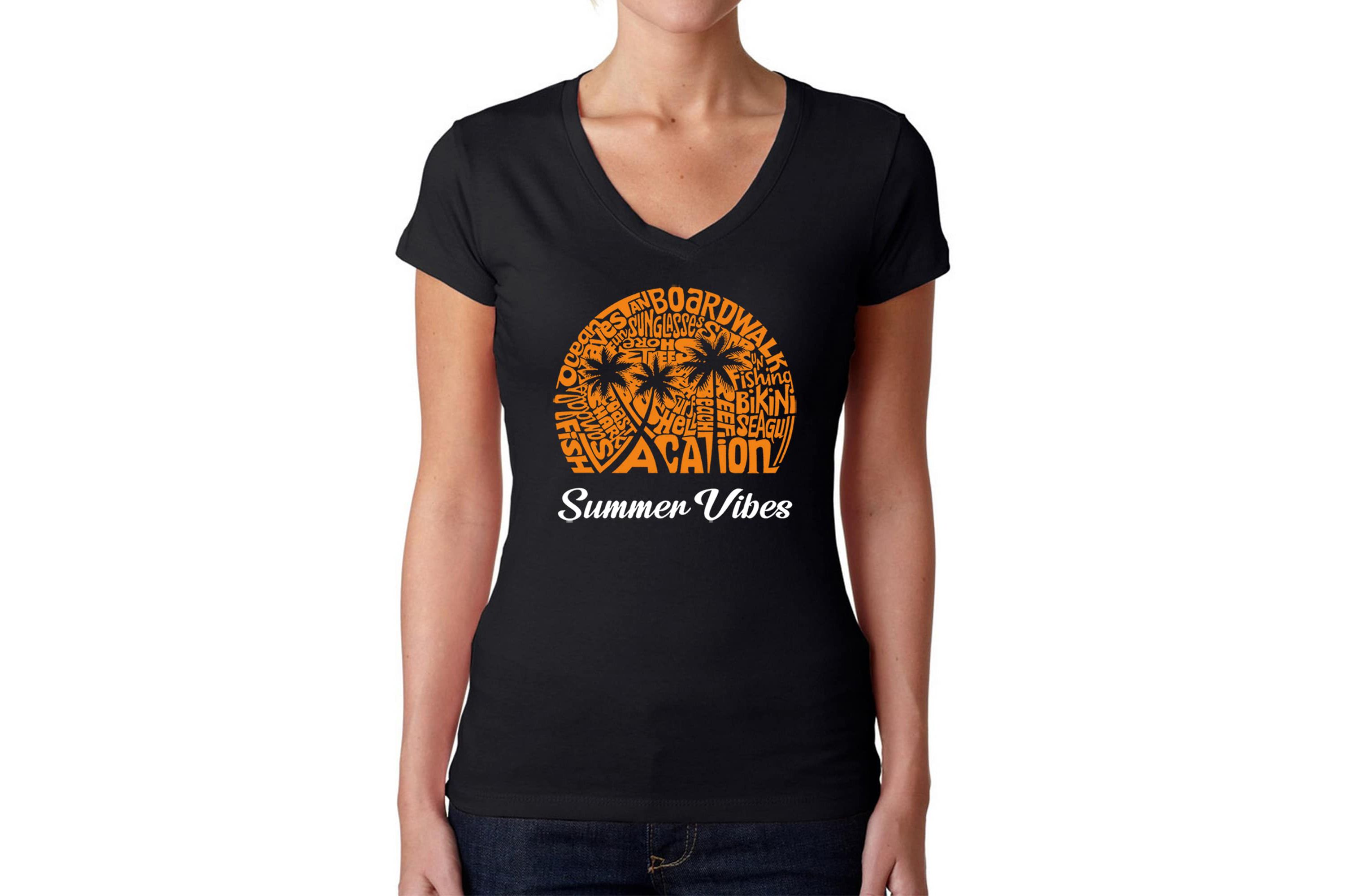 Summer Vibes - Womens Word Art V-Neck T-Shirt