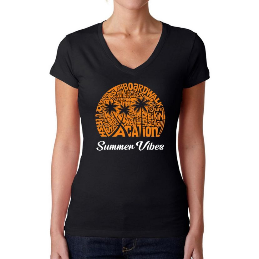 Summer Vibes - Womens Word Art V-Neck T-Shirt