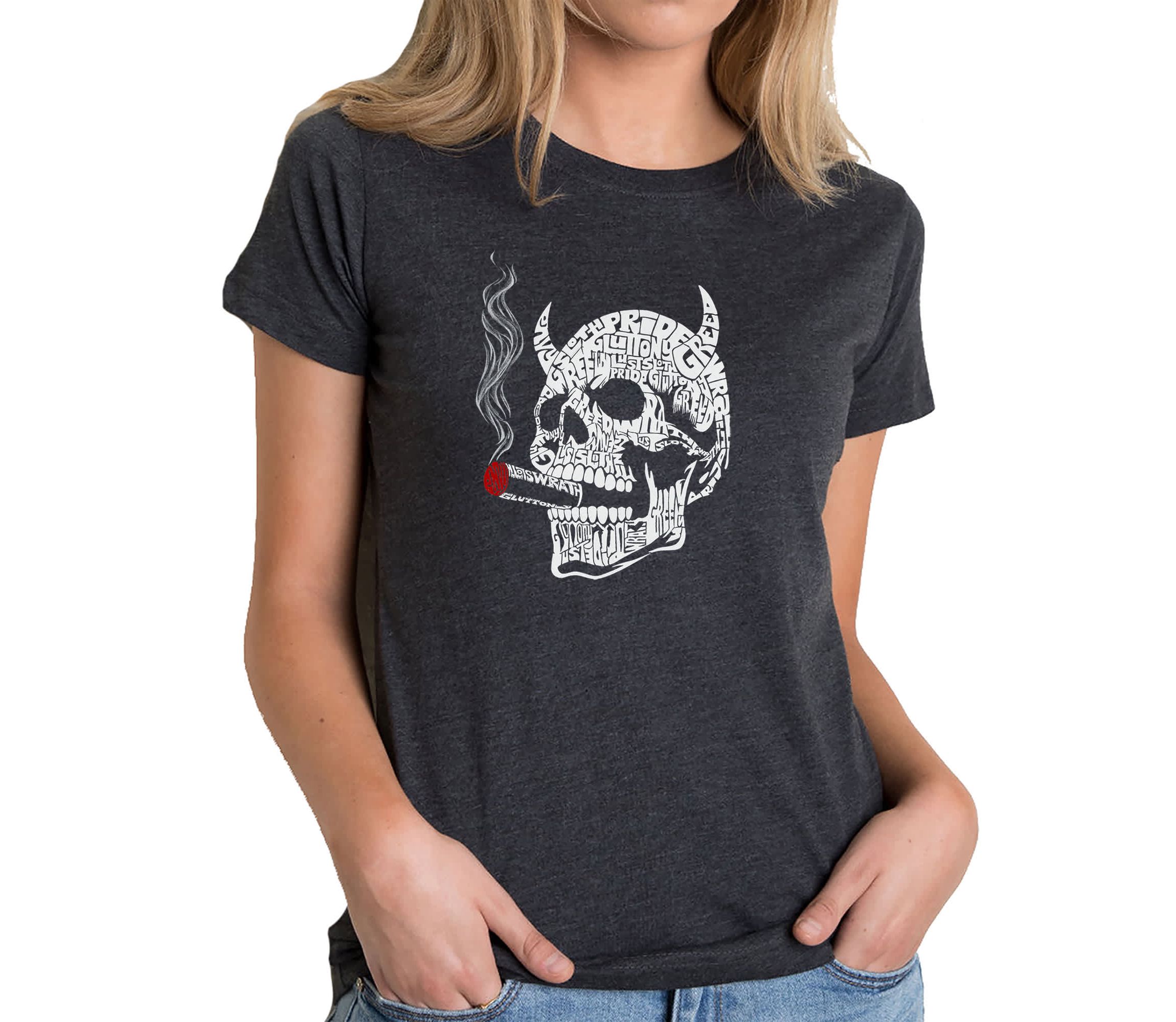 7 Deadly Sins Skull - Womens Premium Blend Word Art T-Shirt