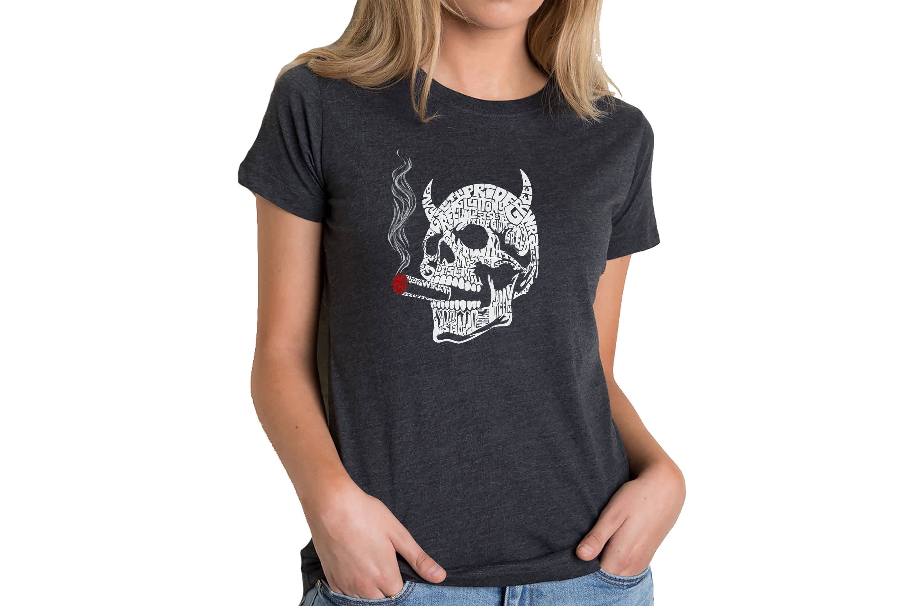 7 Deadly Sins Skull - Womens Premium Blend Word Art T-Shirt