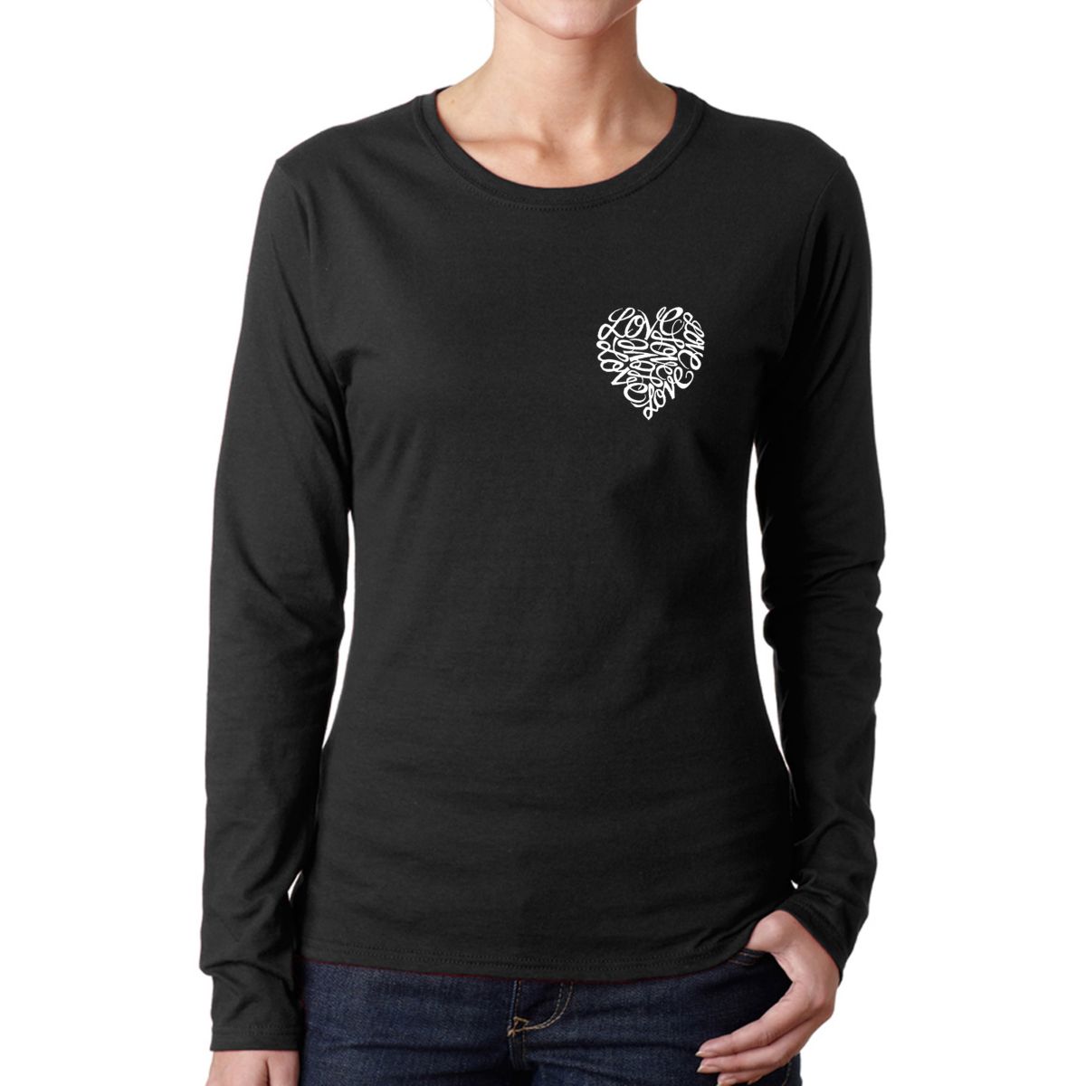 Cursive Heart - Womens Word Art Long Sleeve T-Shirt