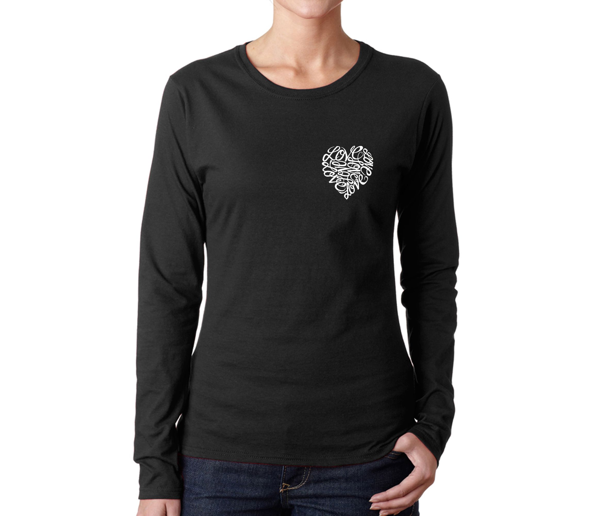 Cursive Heart - Womens Word Art Long Sleeve T-Shirt