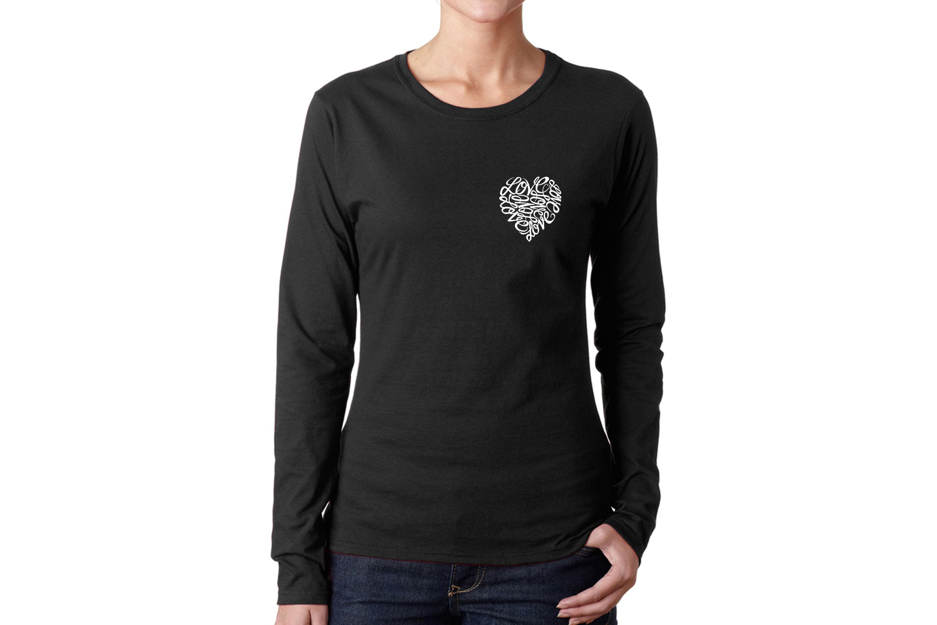 Cursive Heart - Womens Word Art Long Sleeve T-Shirt