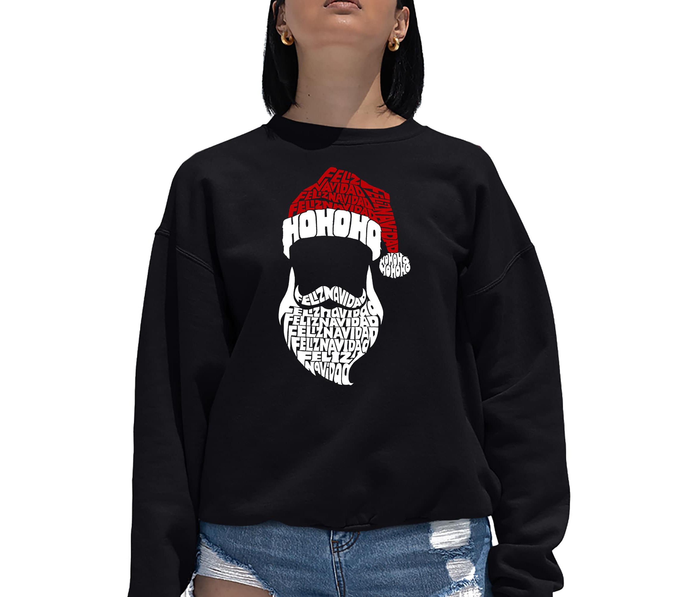 Feliz Navidad Santa Claus - Womens Word Art Crewneck Sweatshirt