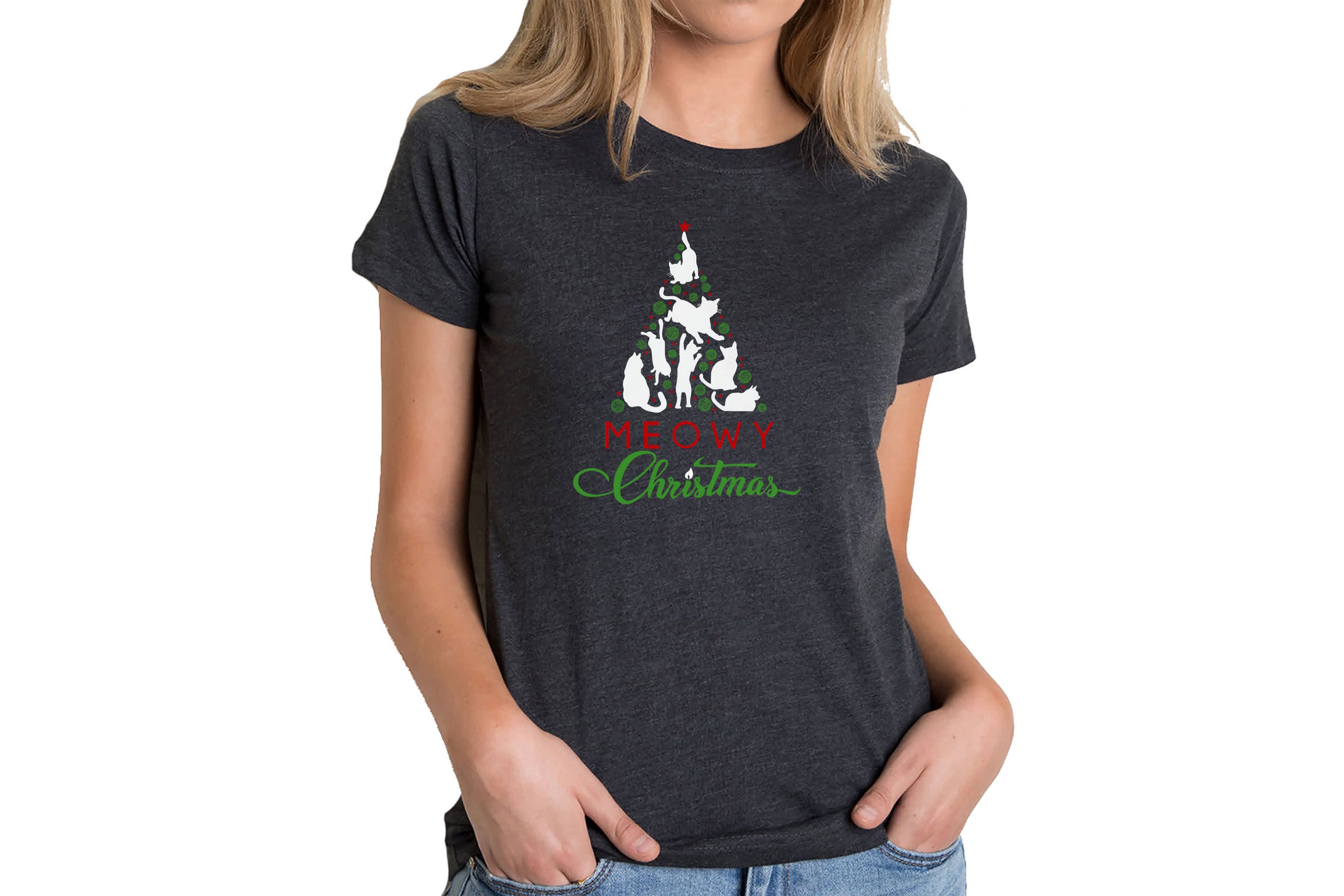 Meowy Christmas Tree - Womens Premium Blend Word Art T-Shirt