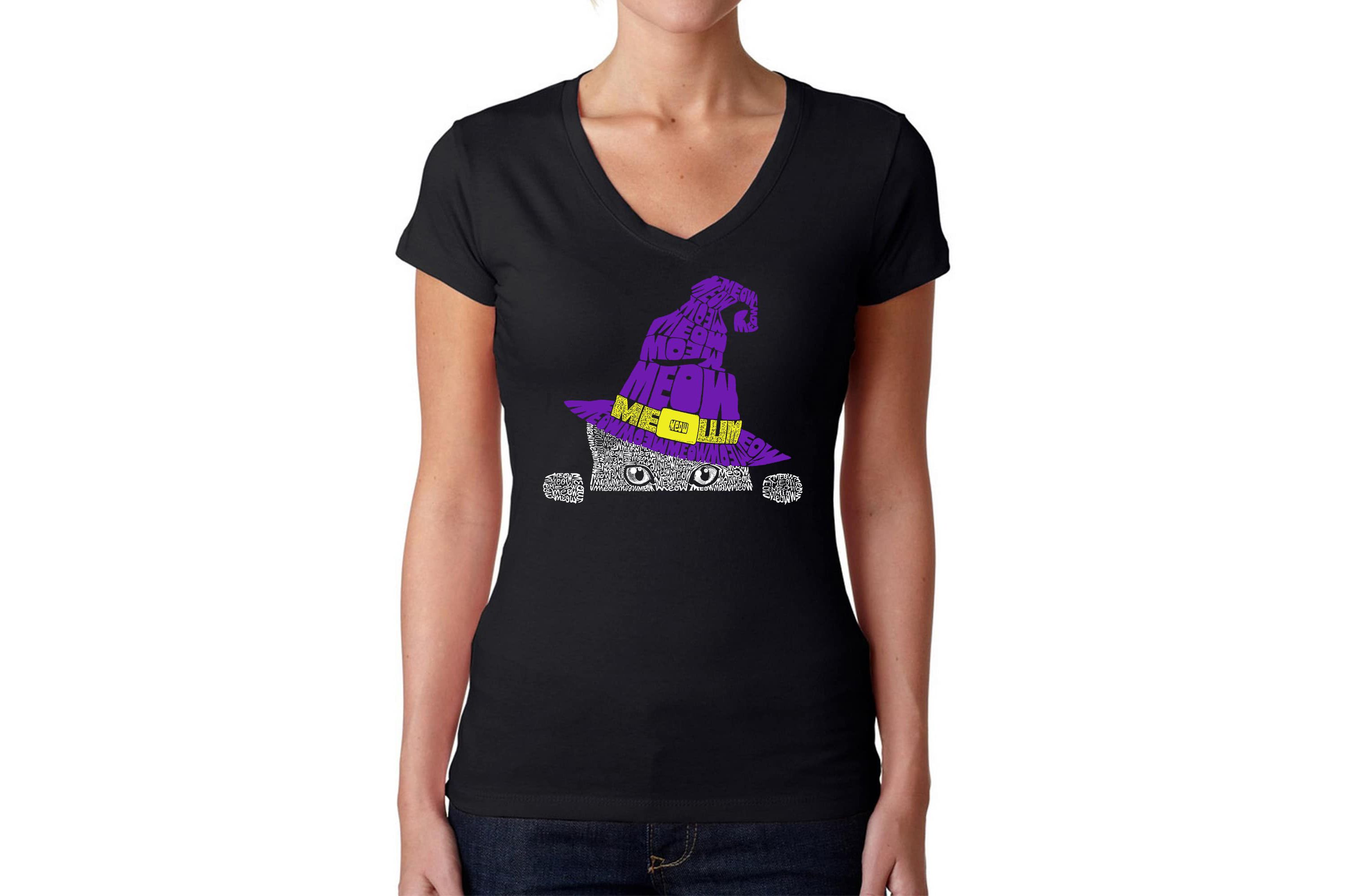 Peeking Witch Cat - Womens Word Art V-Neck T-Shirt
