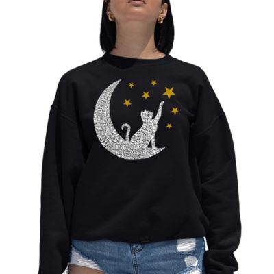 LA Pop Art Cat Moon - Women's Word Art Crewneck Sweatshirt, Black, 4XL