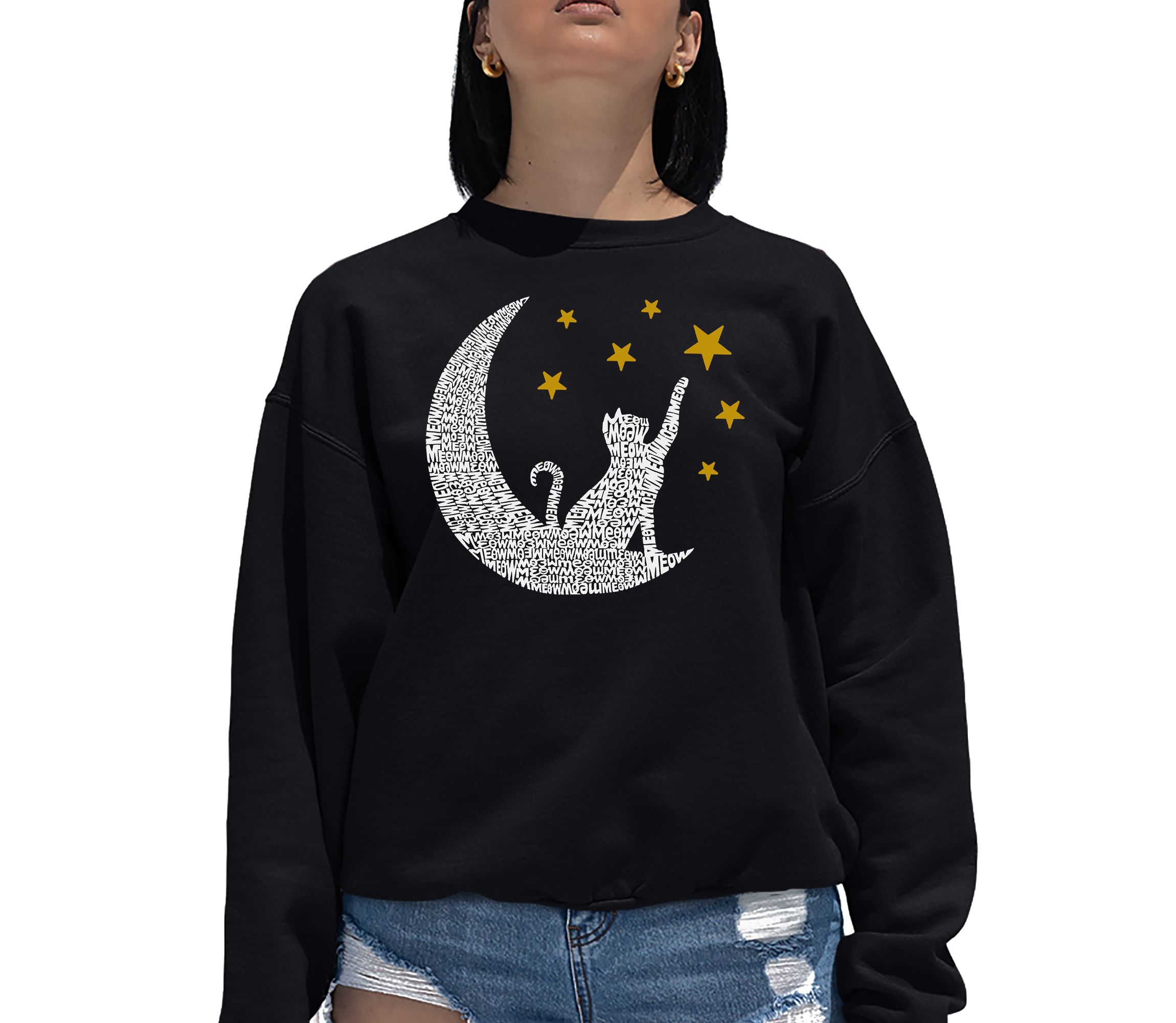 Cat Moon - Womens Word Art Crewneck Sweatshirt