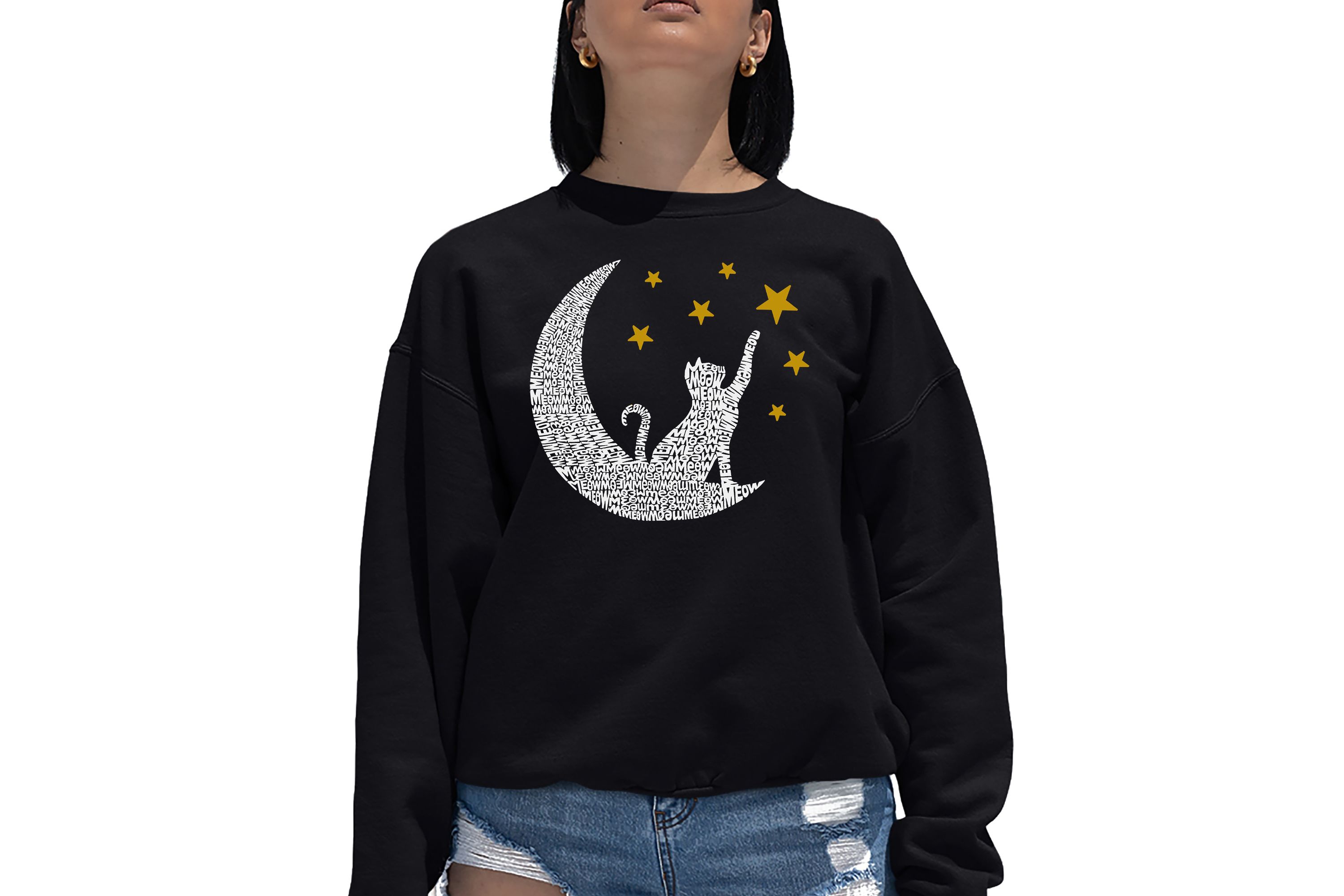 Cat Moon - Womens Word Art Crewneck Sweatshirt