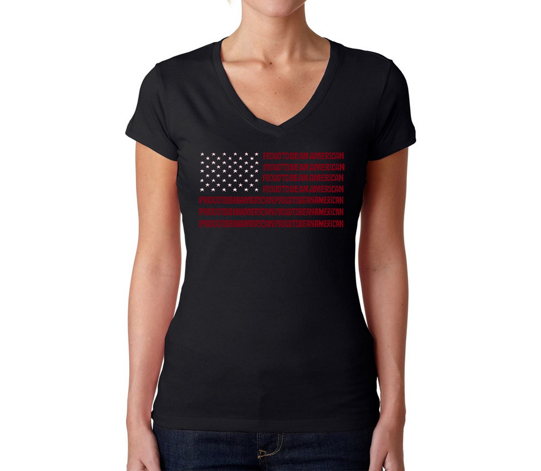 Proud To Be An American - Womens Word Art V-Neck T-Shirt