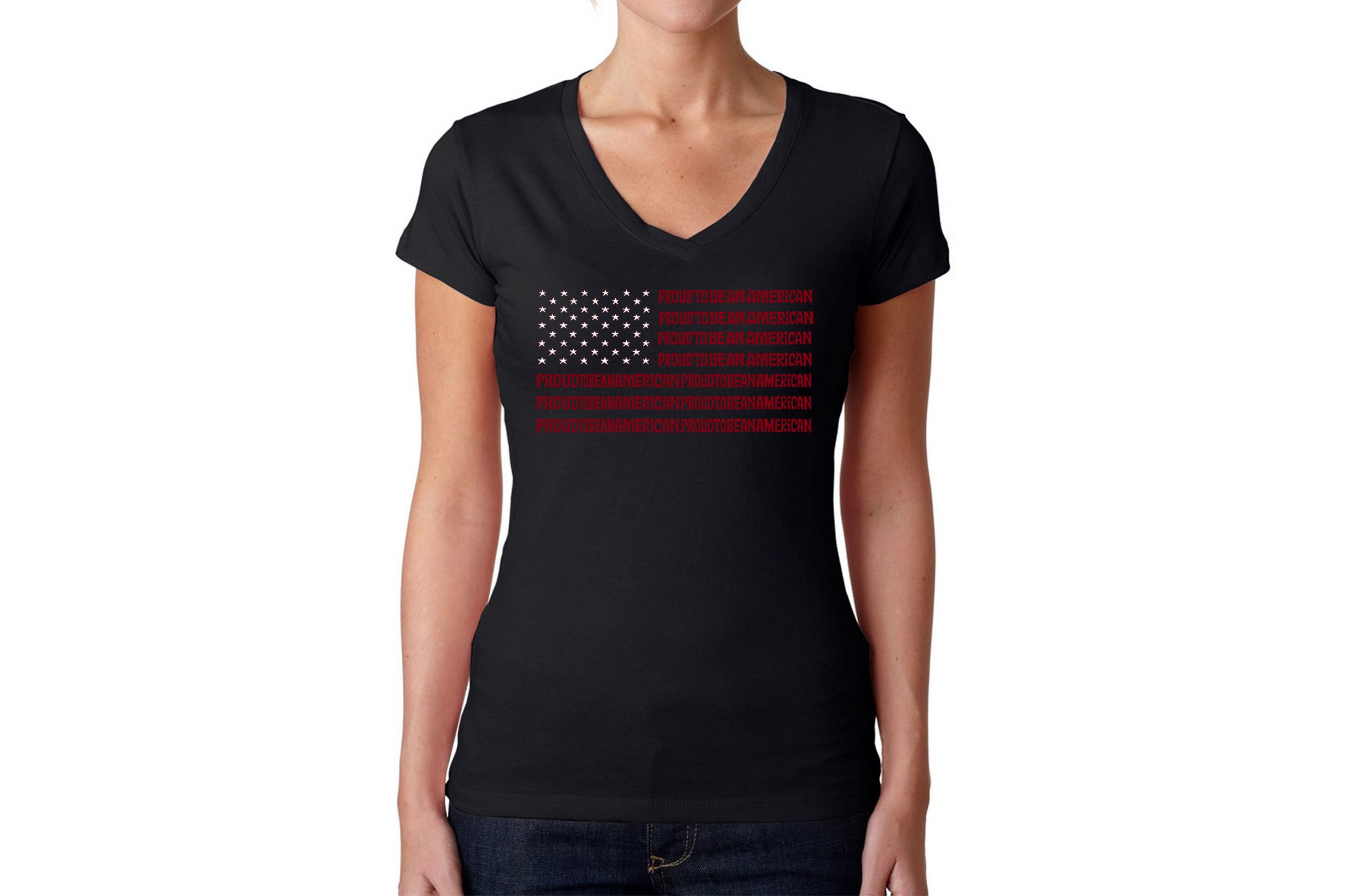 Proud To Be An American - Womens Word Art V-Neck T-Shirt