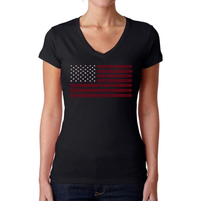 Proud To Be An American - Womens Word Art V-Neck T-Shirt