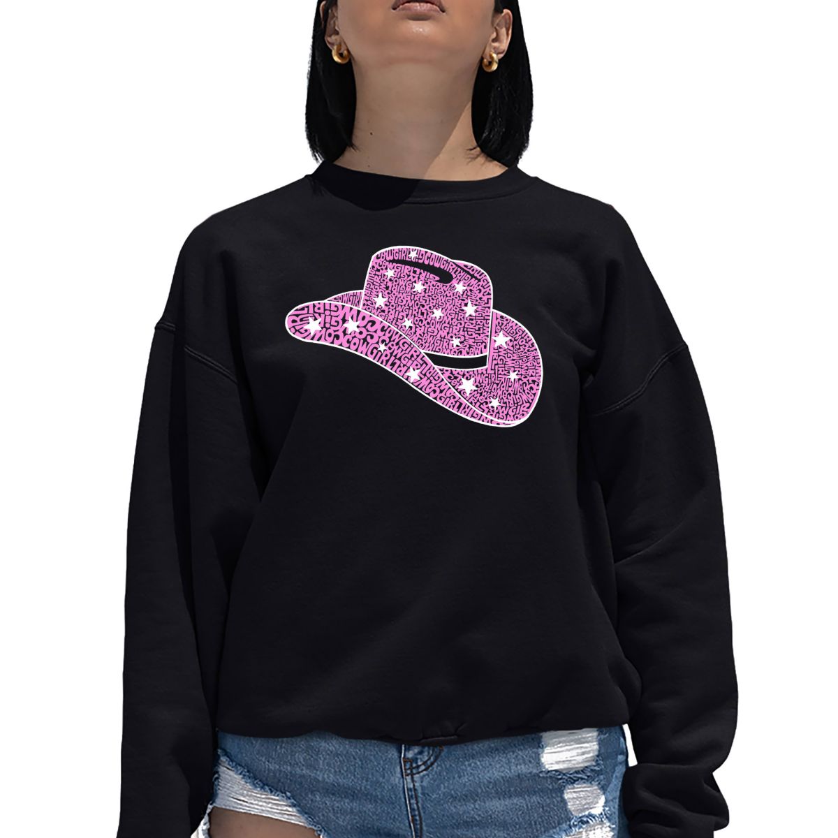 Cowgirl Hat - Womens Word Art Crewneck Sweatshirt