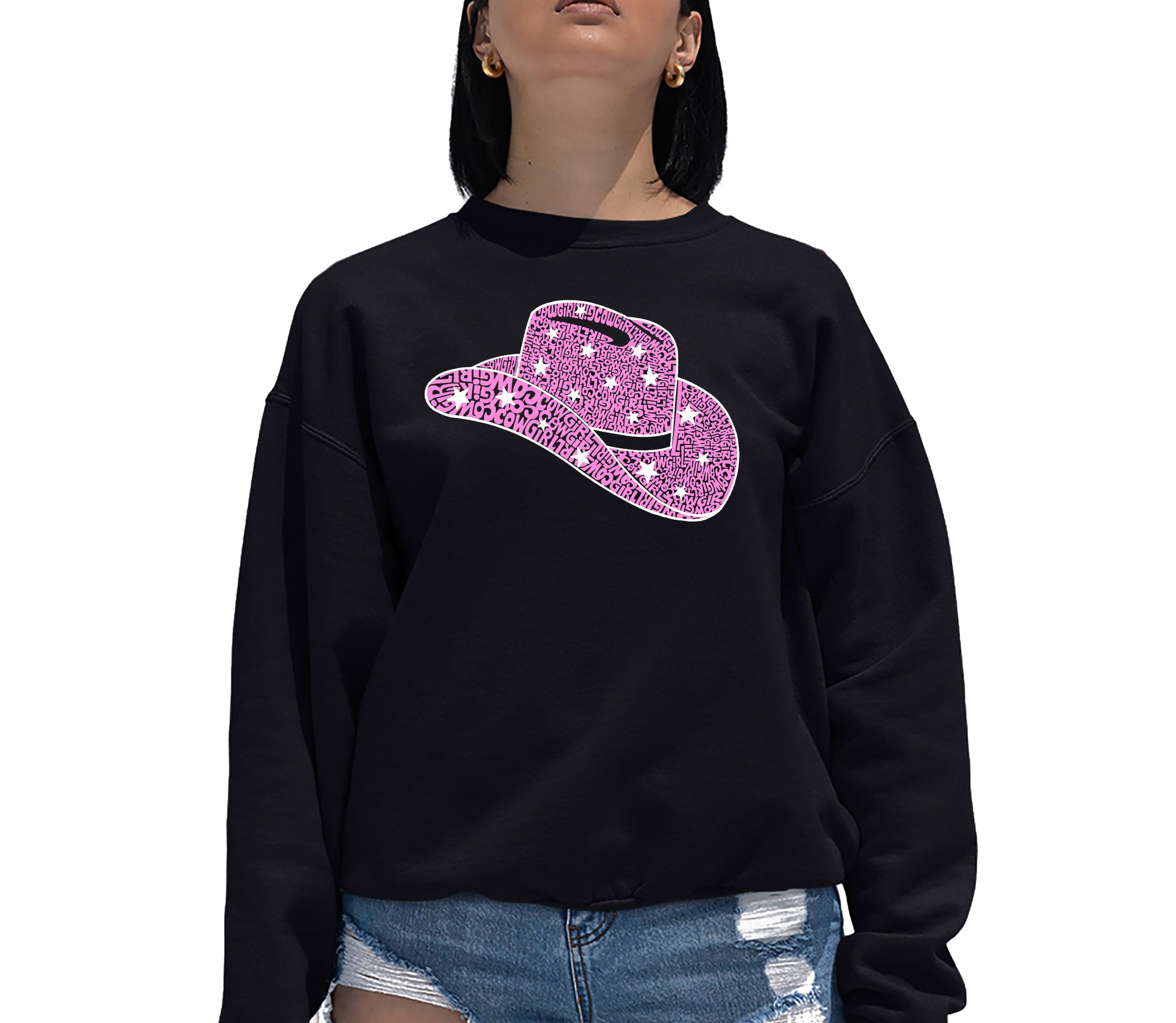 Cowgirl Hat - Womens Word Art Crewneck Sweatshirt
