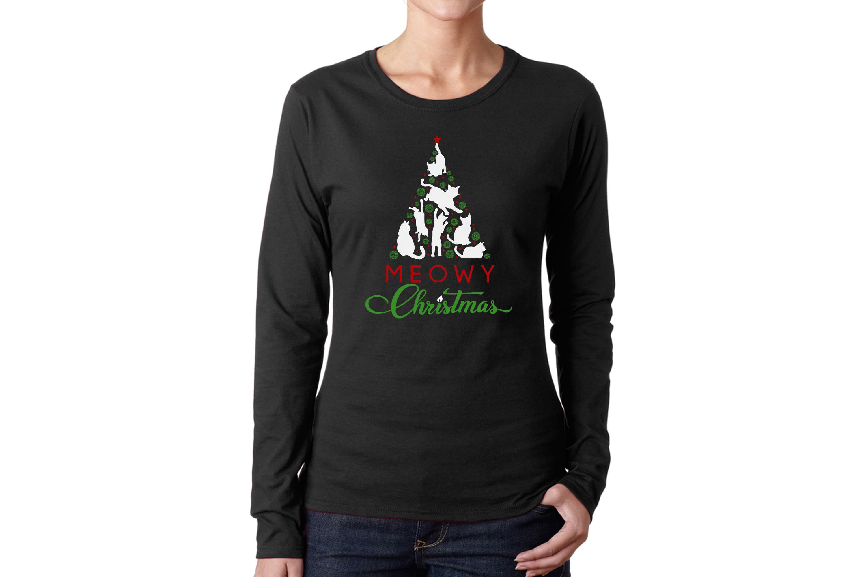 Meowy Christmas Tree - Womens Word Art Long Sleeve T-Shirt