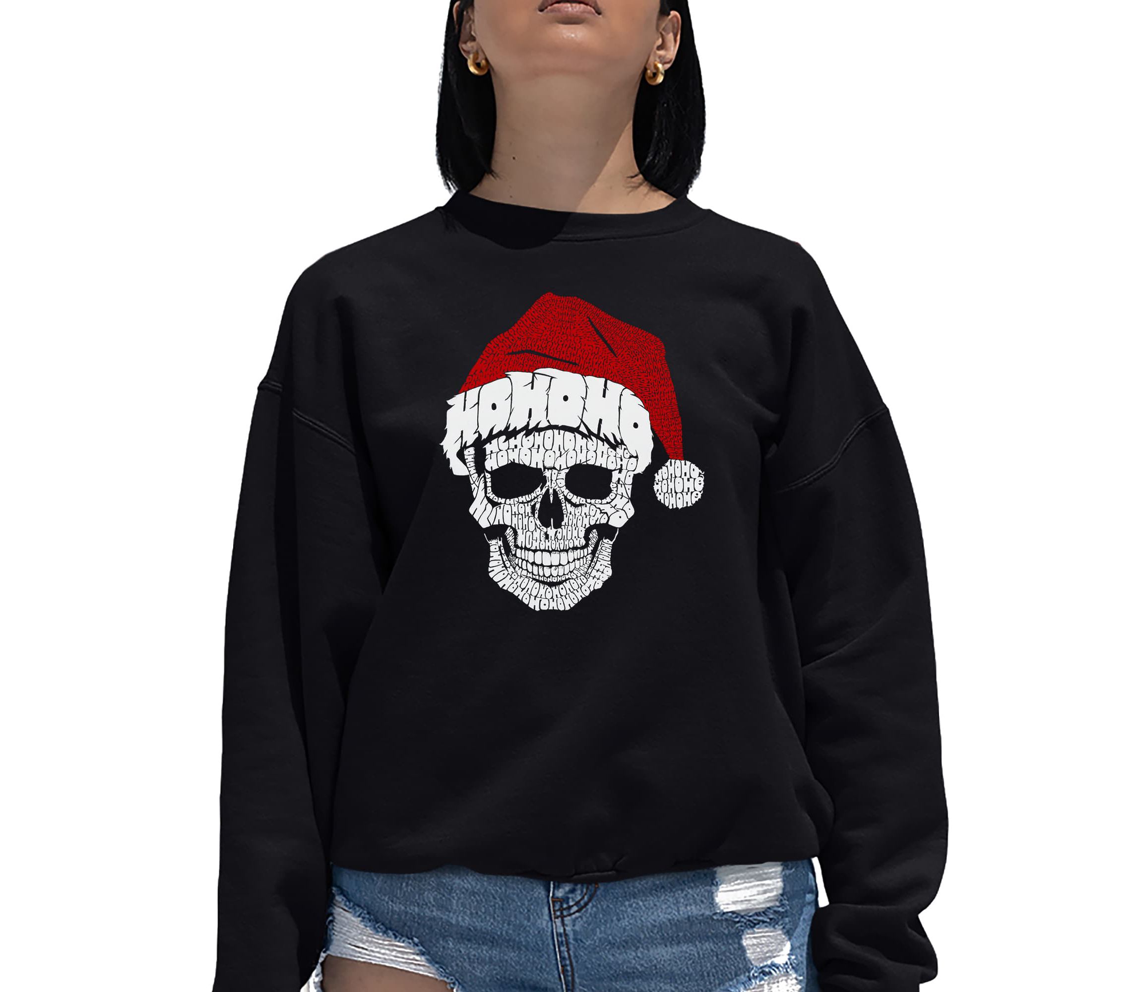 Santa Skull - Womens Word Art Crewneck Sweatshirt