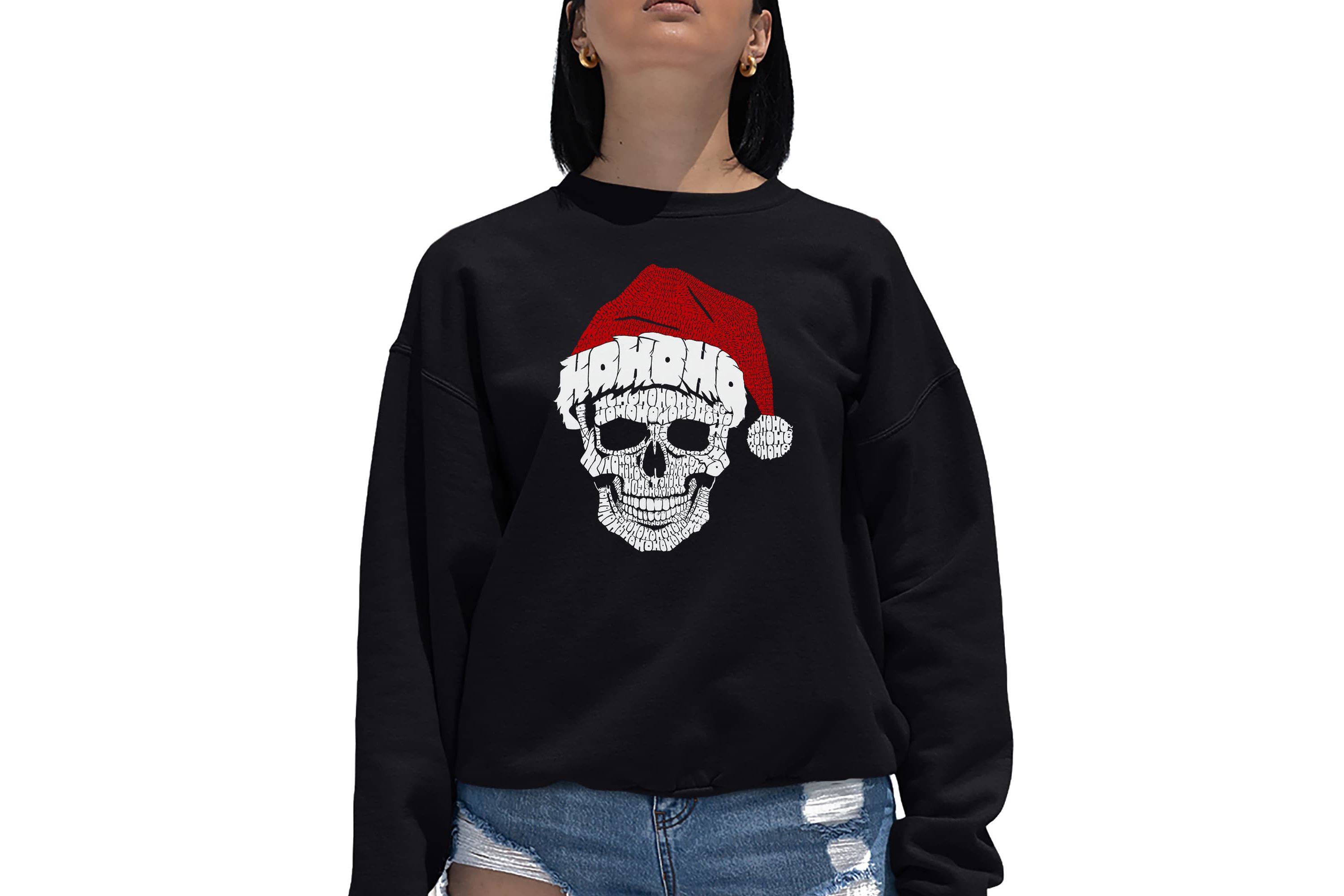 Santa Skull - Womens Word Art Crewneck Sweatshirt