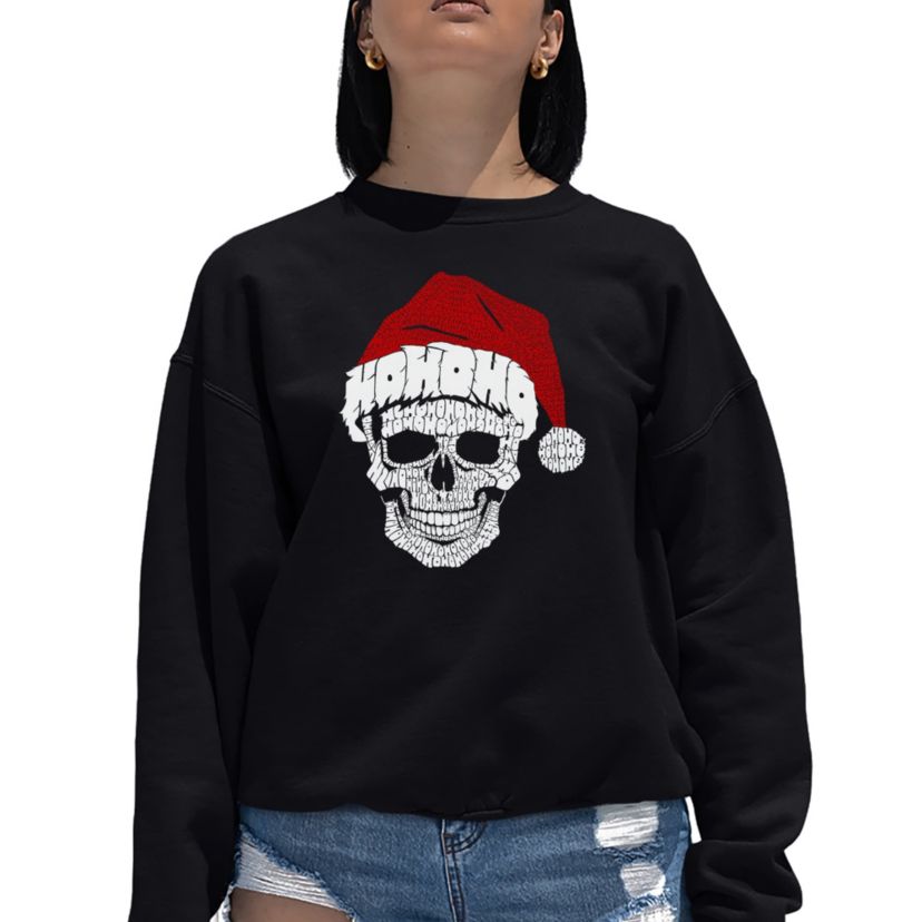 Santa Skull - Womens Word Art Crewneck Sweatshirt
