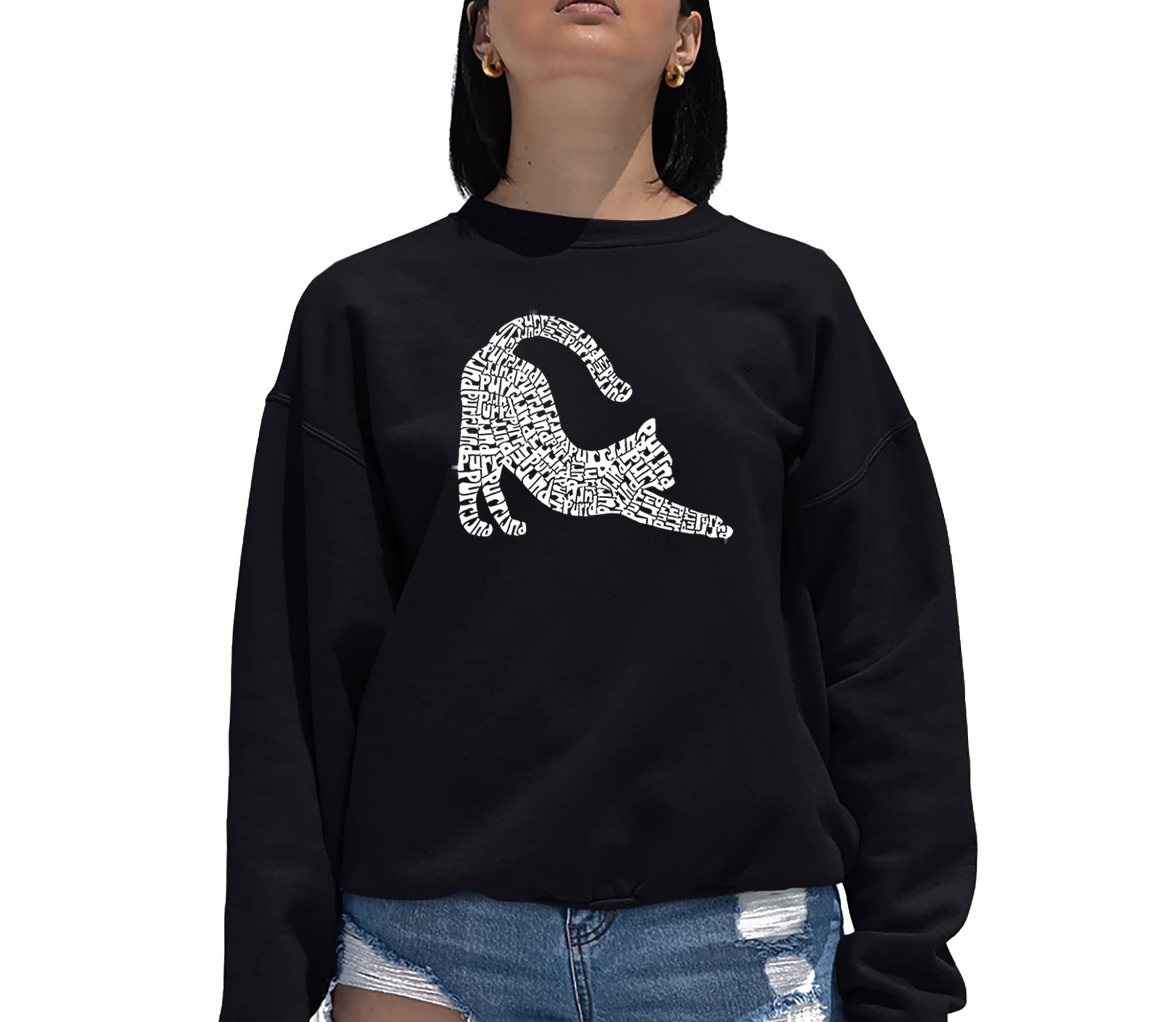 Stretching Cat - Womens Word Art Crewneck Sweatshirt