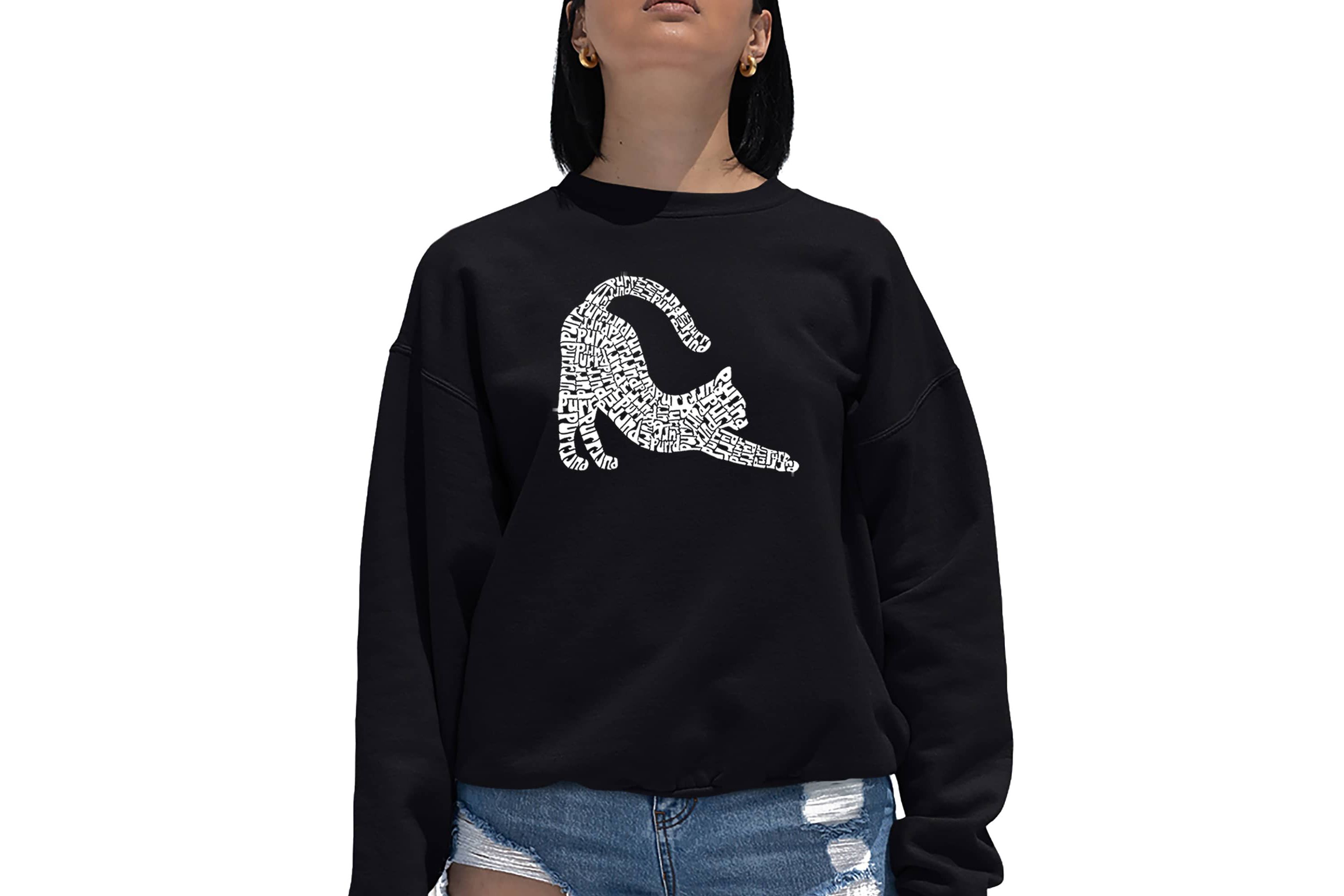 Stretching Cat - Womens Word Art Crewneck Sweatshirt