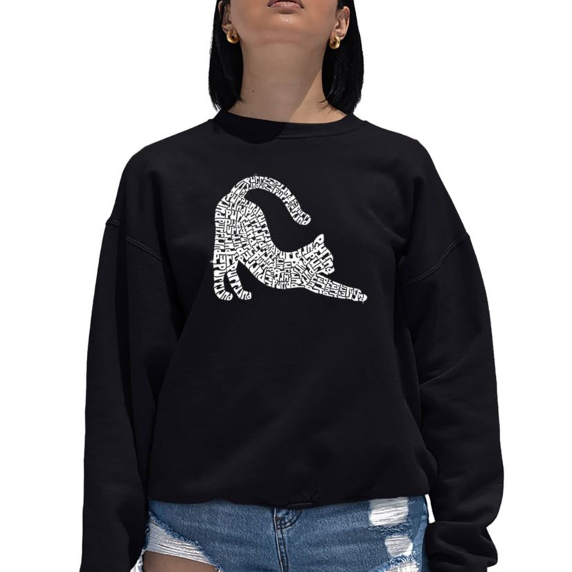 Stretching Cat - Womens Word Art Crewneck Sweatshirt