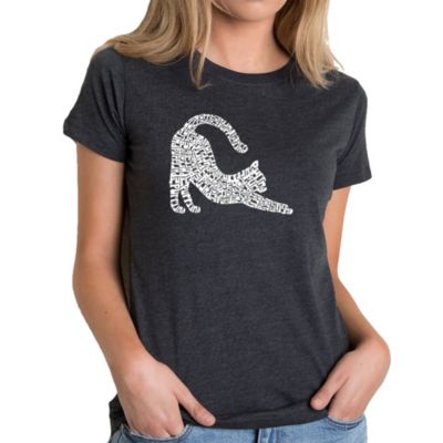 LA Pop Art Stretching Cat - Women's Premium Blend Word Art T-Shirt, Black, 2XL
