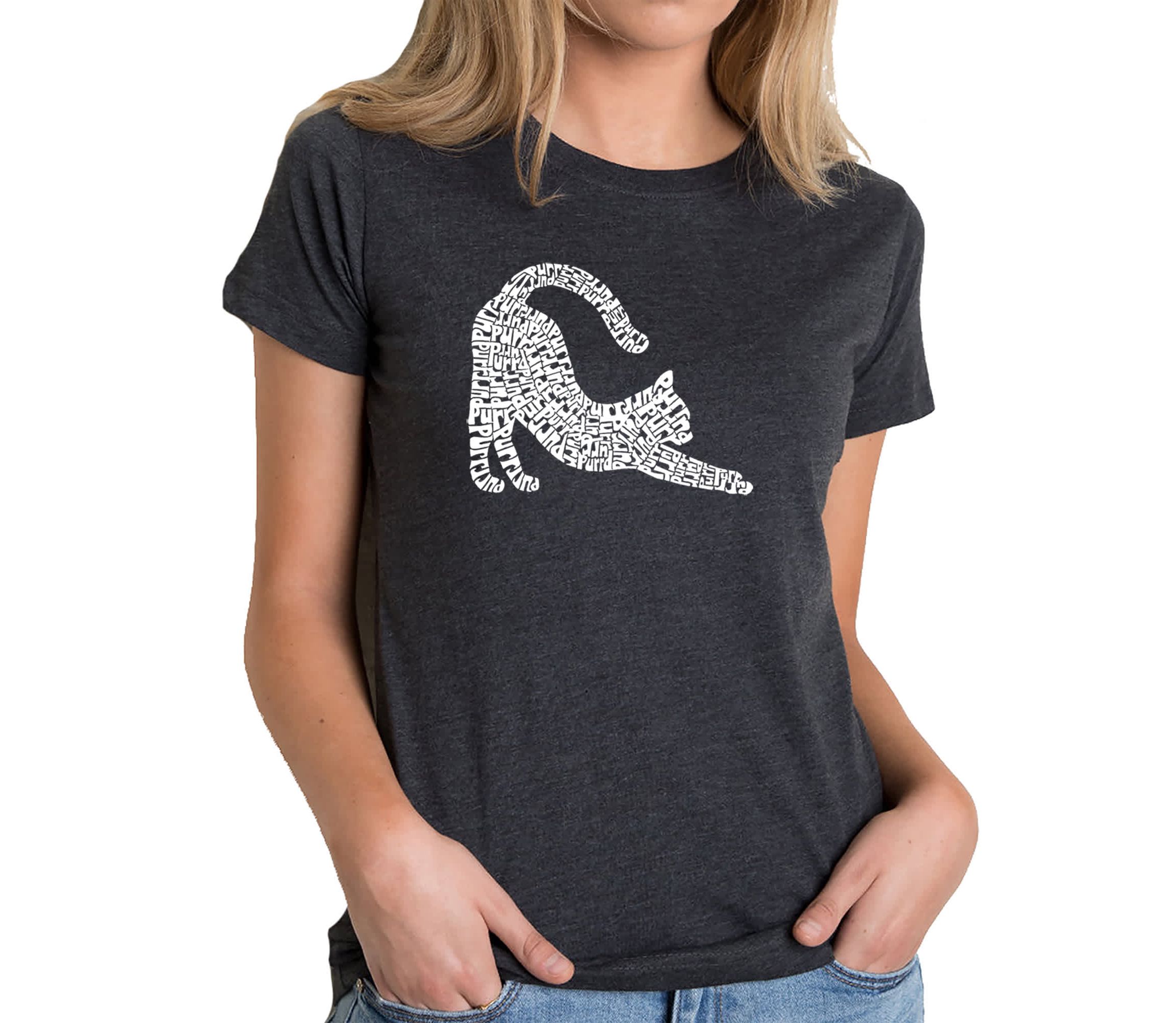 Stretching Cat - Womens Premium Blend Word Art T-Shirt