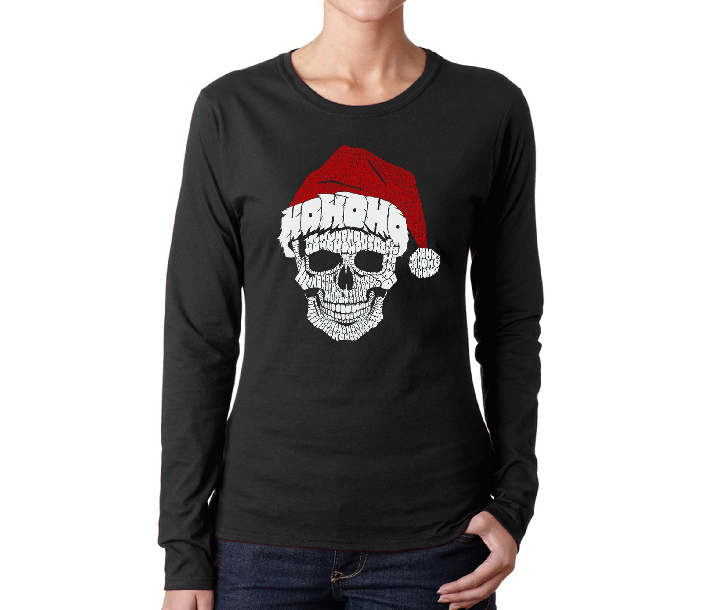 Santa Skull - Womens Word Art Long Sleeve T-Shirt
