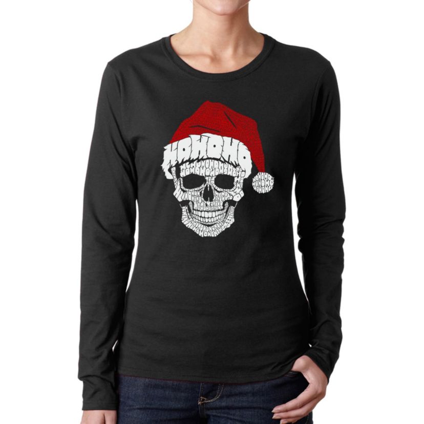 Santa Skull - Womens Word Art Long Sleeve T-Shirt