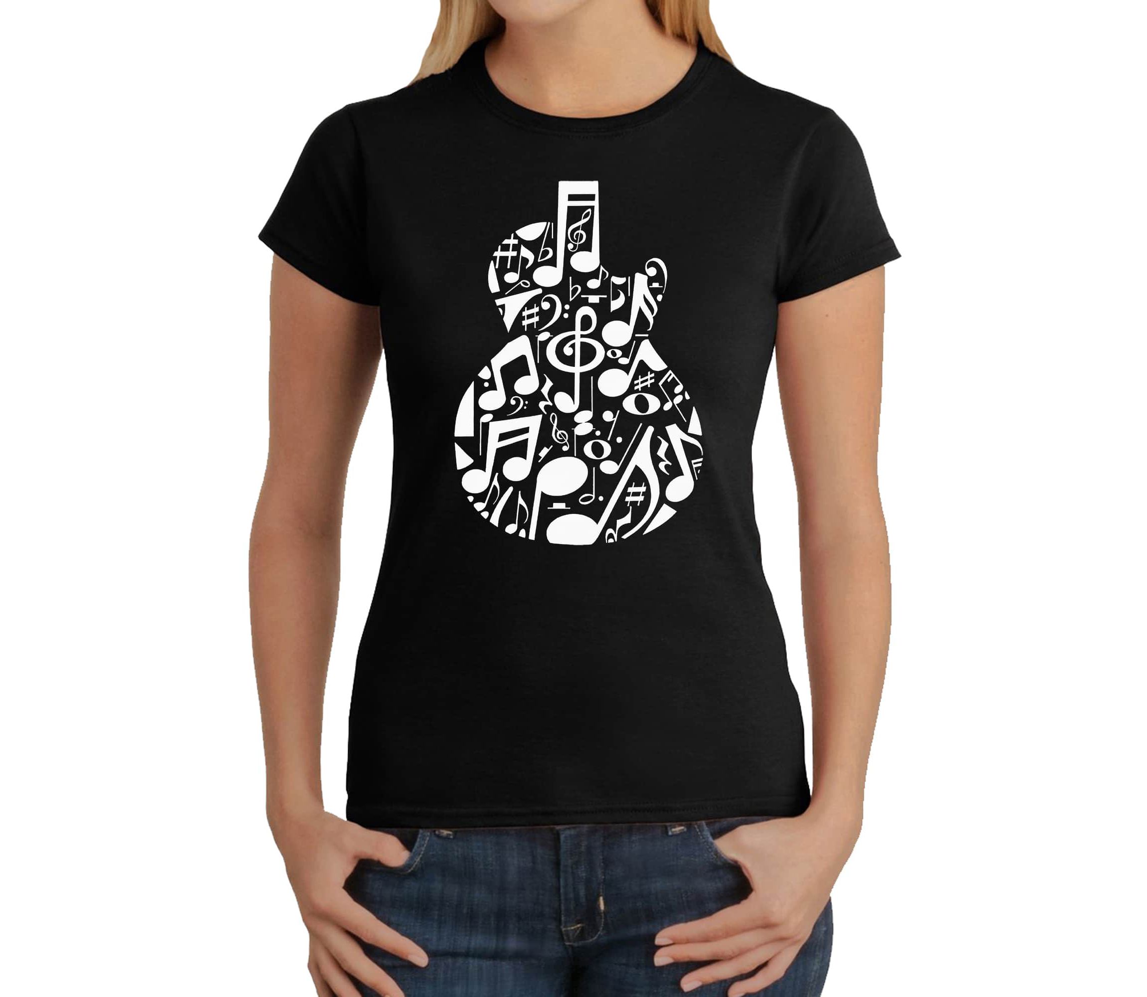 Music Notes Guitar - Womens Word Art T-Shirt